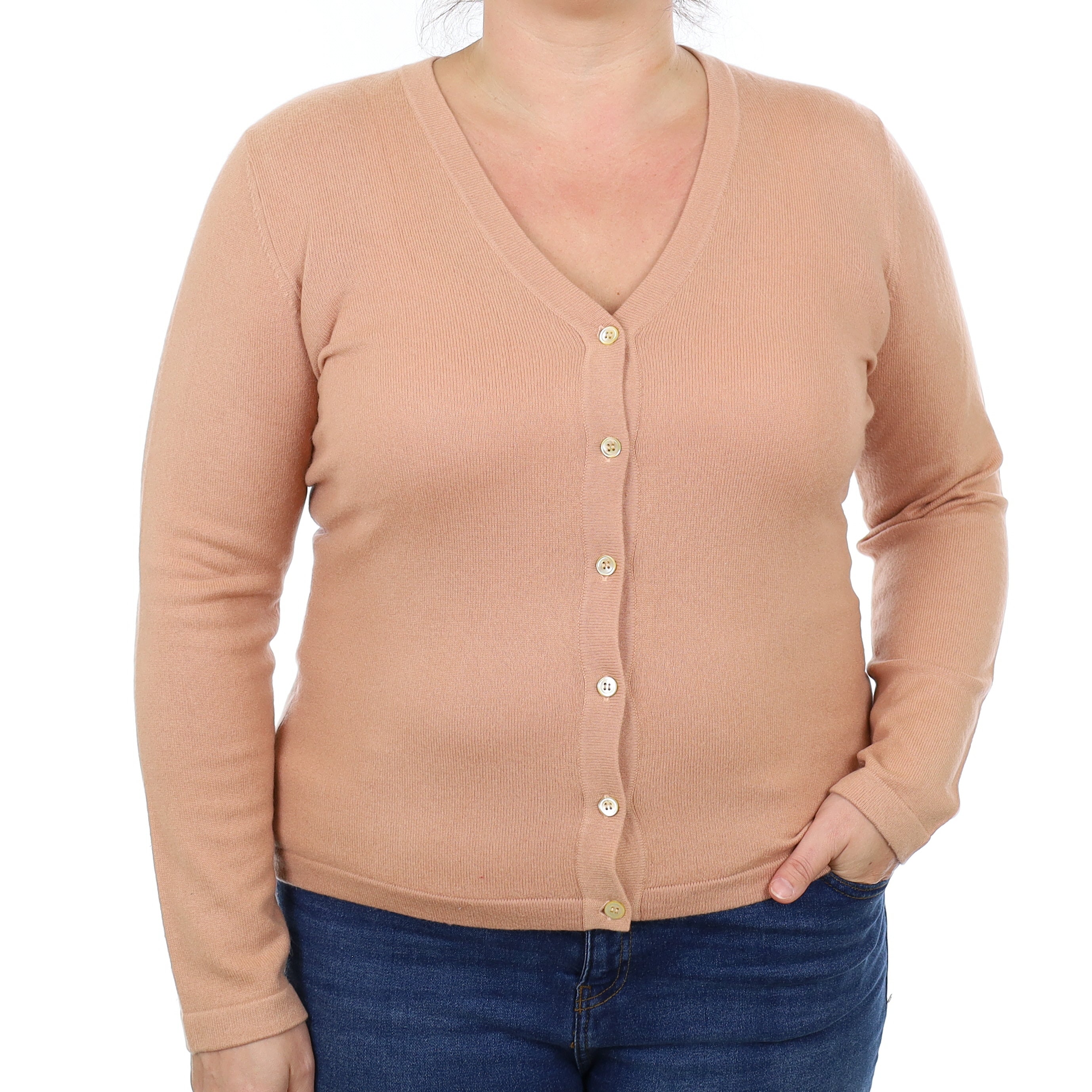 Deep Nude Cashmere V Neck Cardigan Large