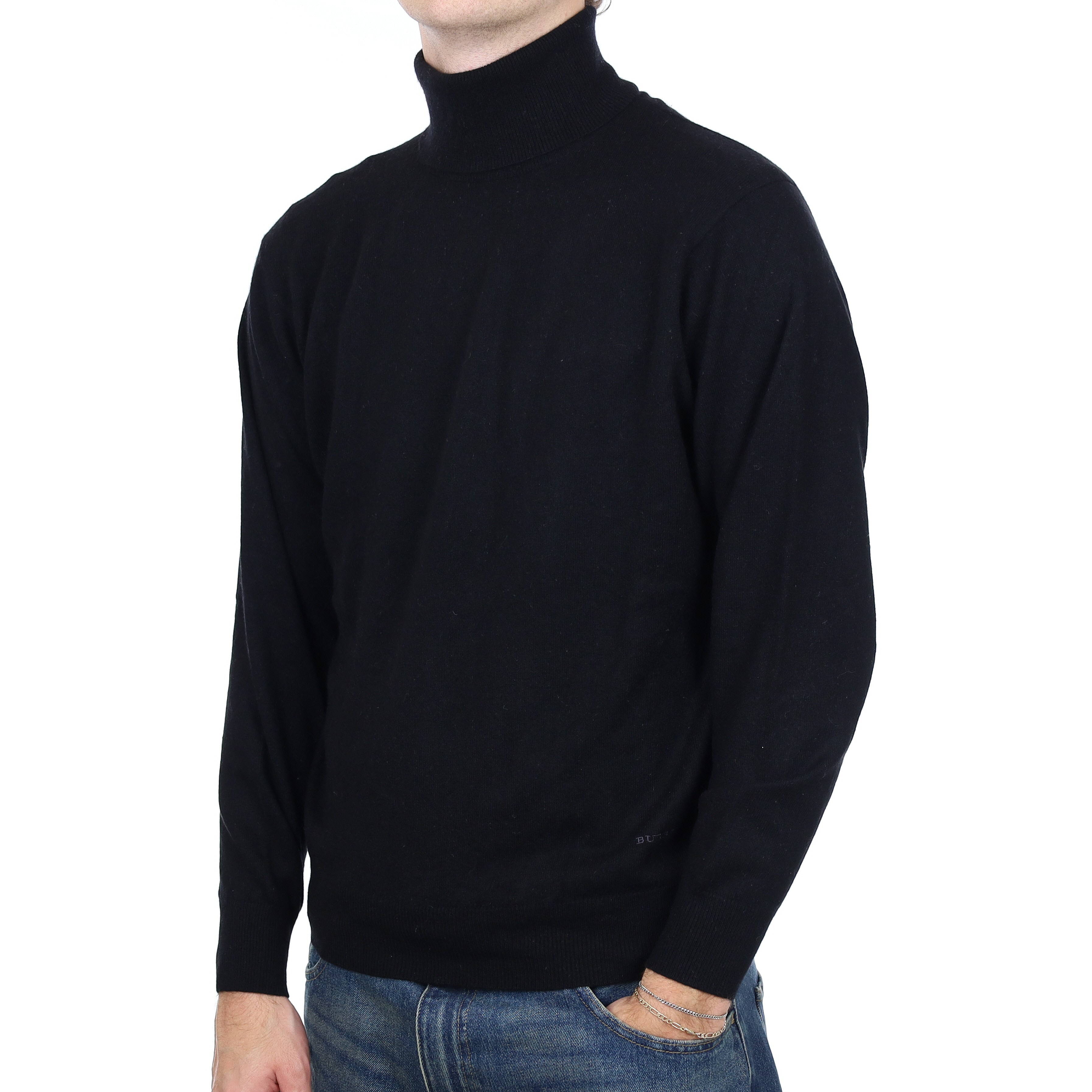 Men's Burberry Black Cashmere Polo Neck Jumper Large