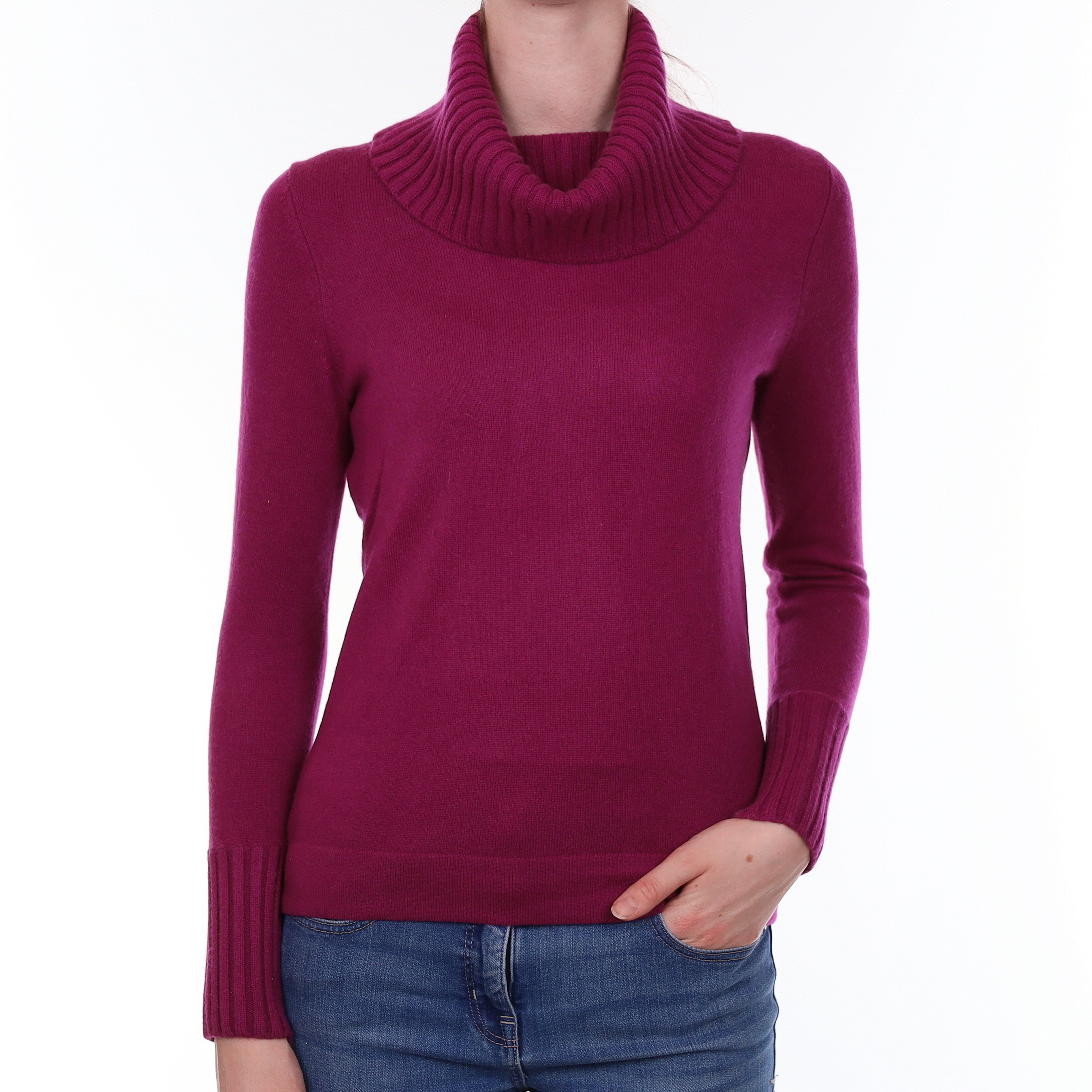 Deep Magenta Cashmere Cowl Neck Jumper Extra Small