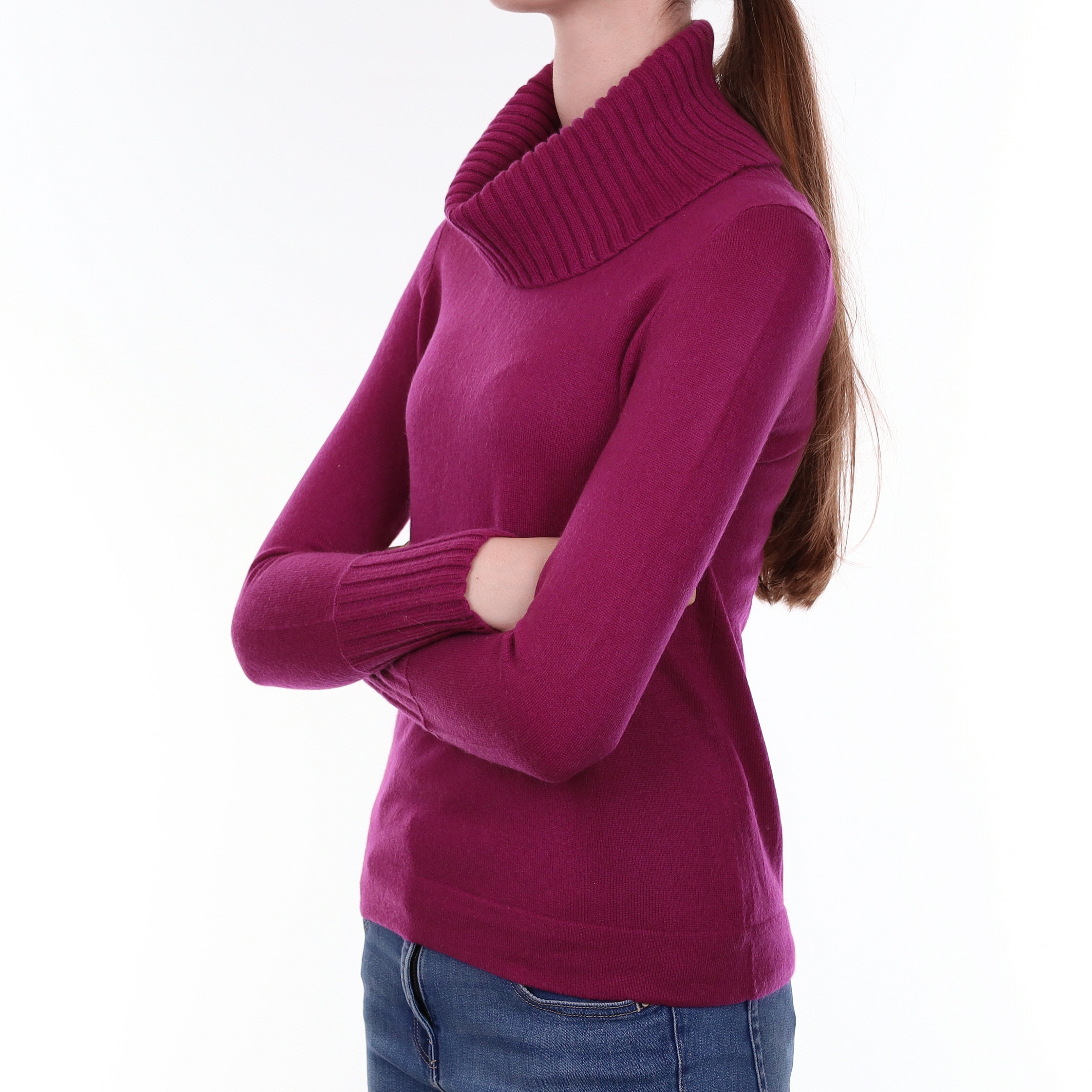 Deep Magenta Cashmere Cowl Neck Jumper Extra Small