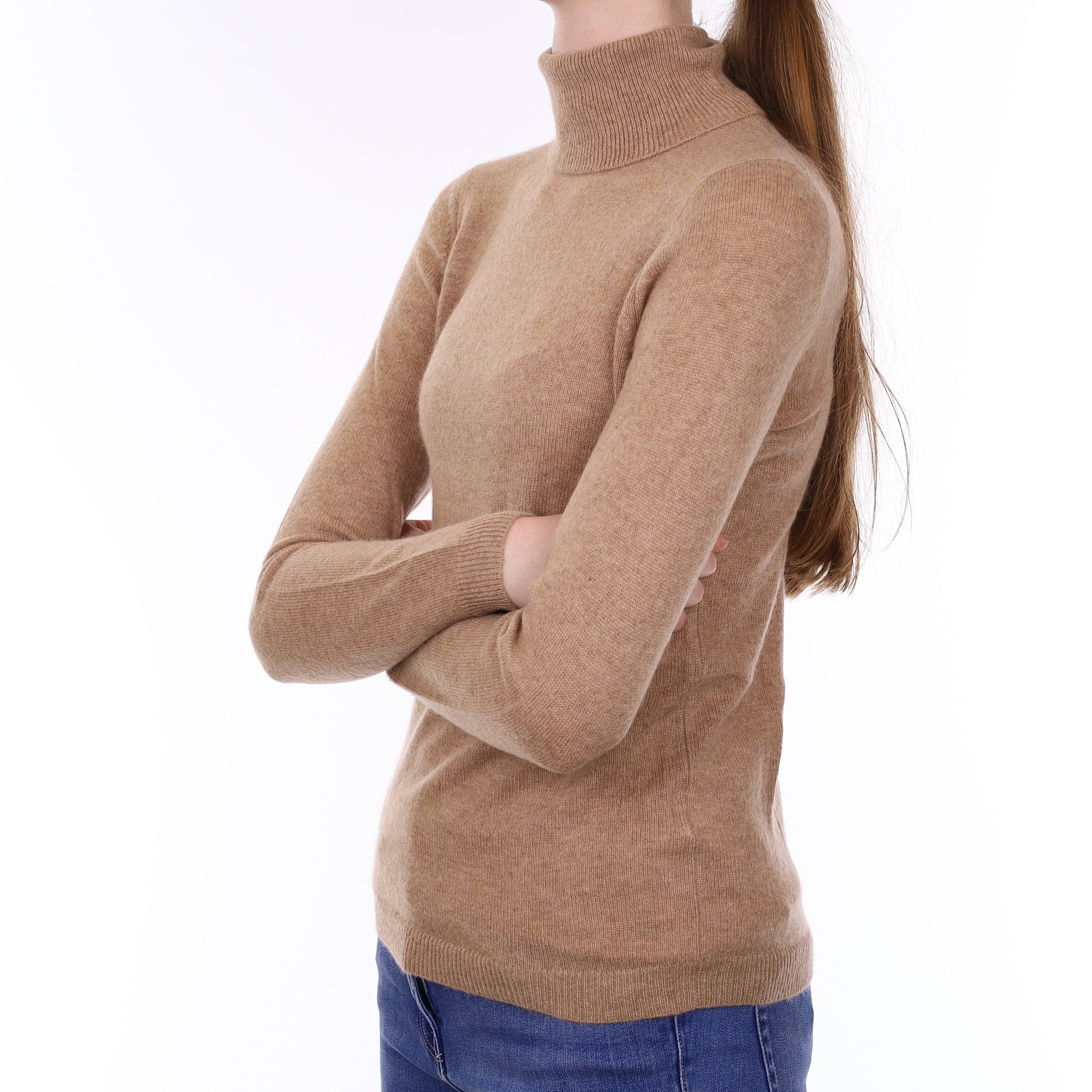 Fudge Brown Cashmere Polo Neck Jumper Extra Small