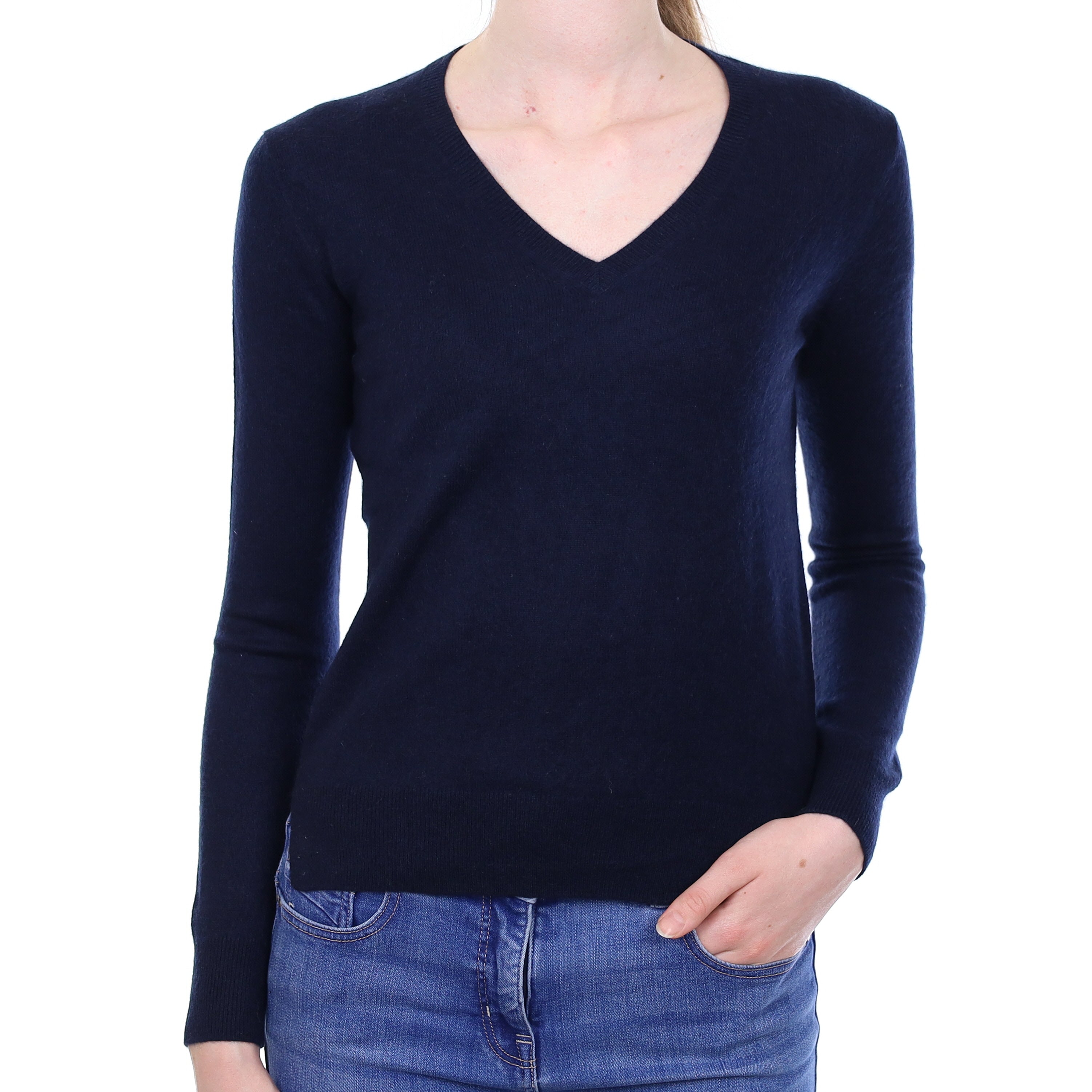 Navy Blue Cashmere V Neck Jumper Extra Small