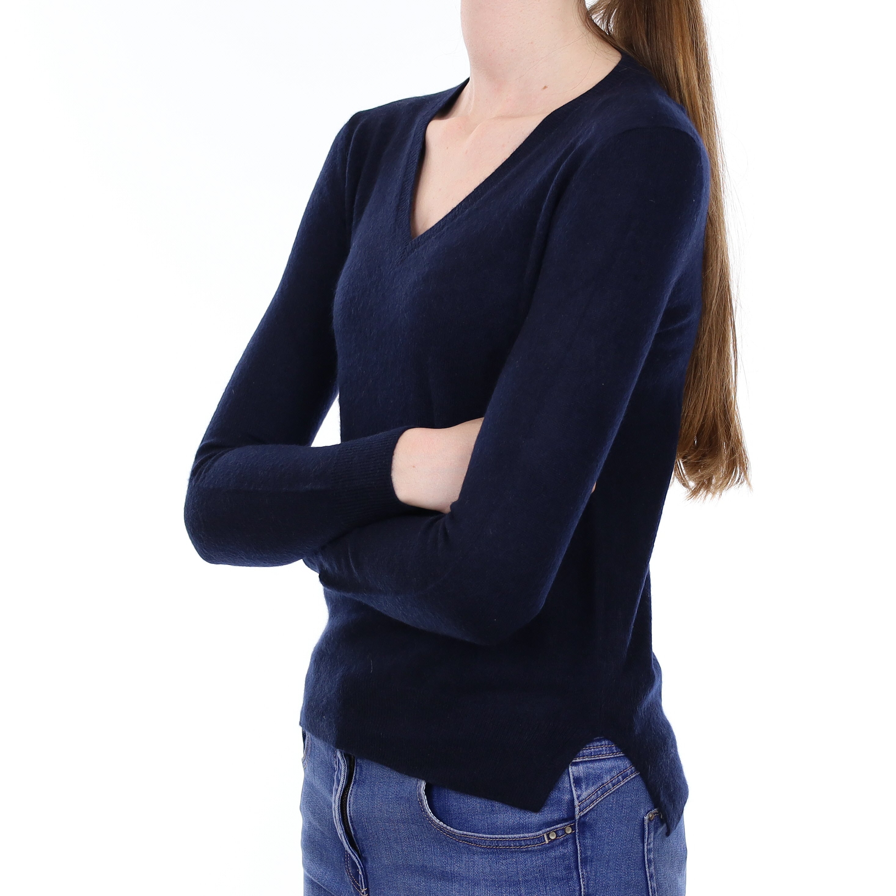 Navy Blue Cashmere V Neck Jumper Extra Small