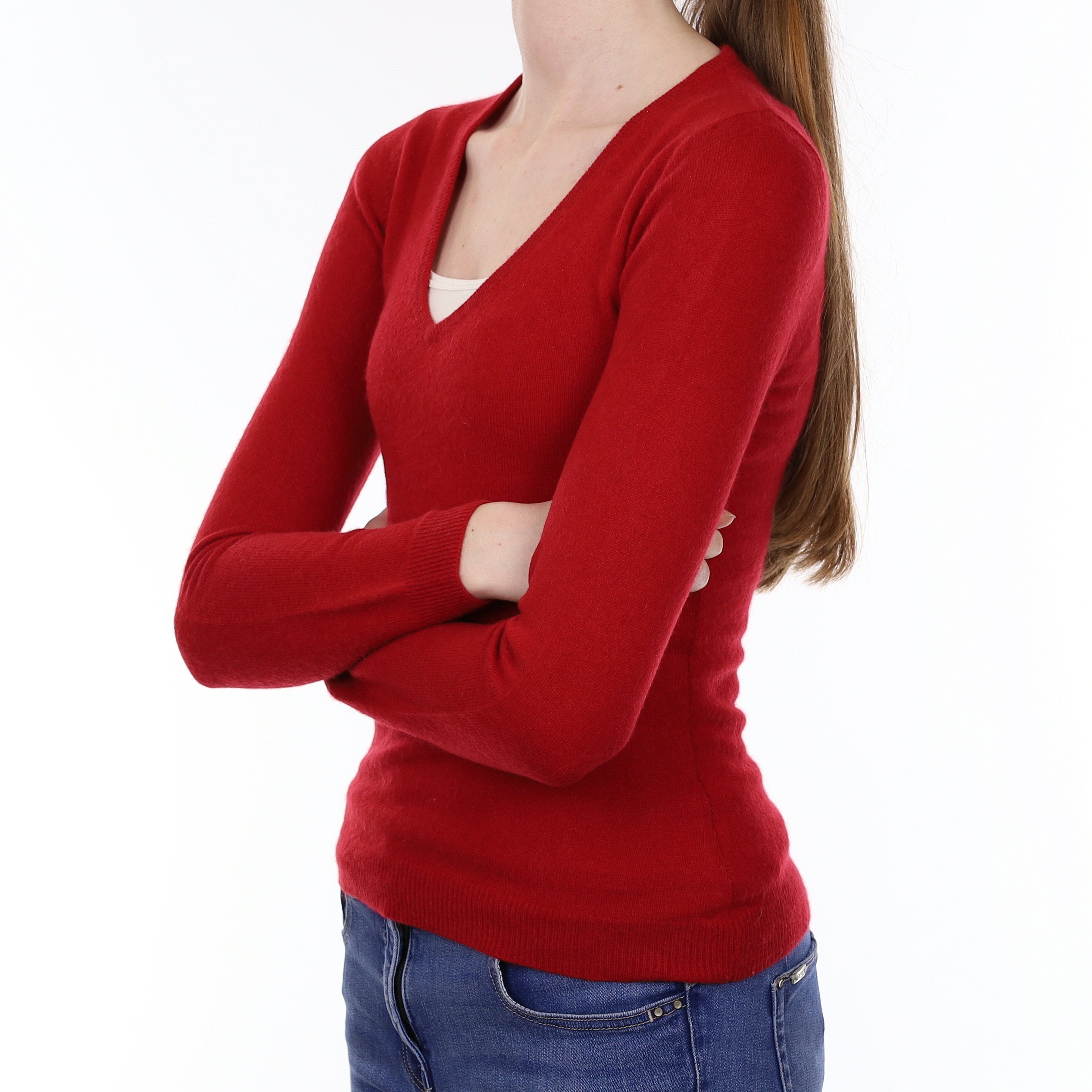 Ruby Red Cashmere V Neck Jumper Extra Small
