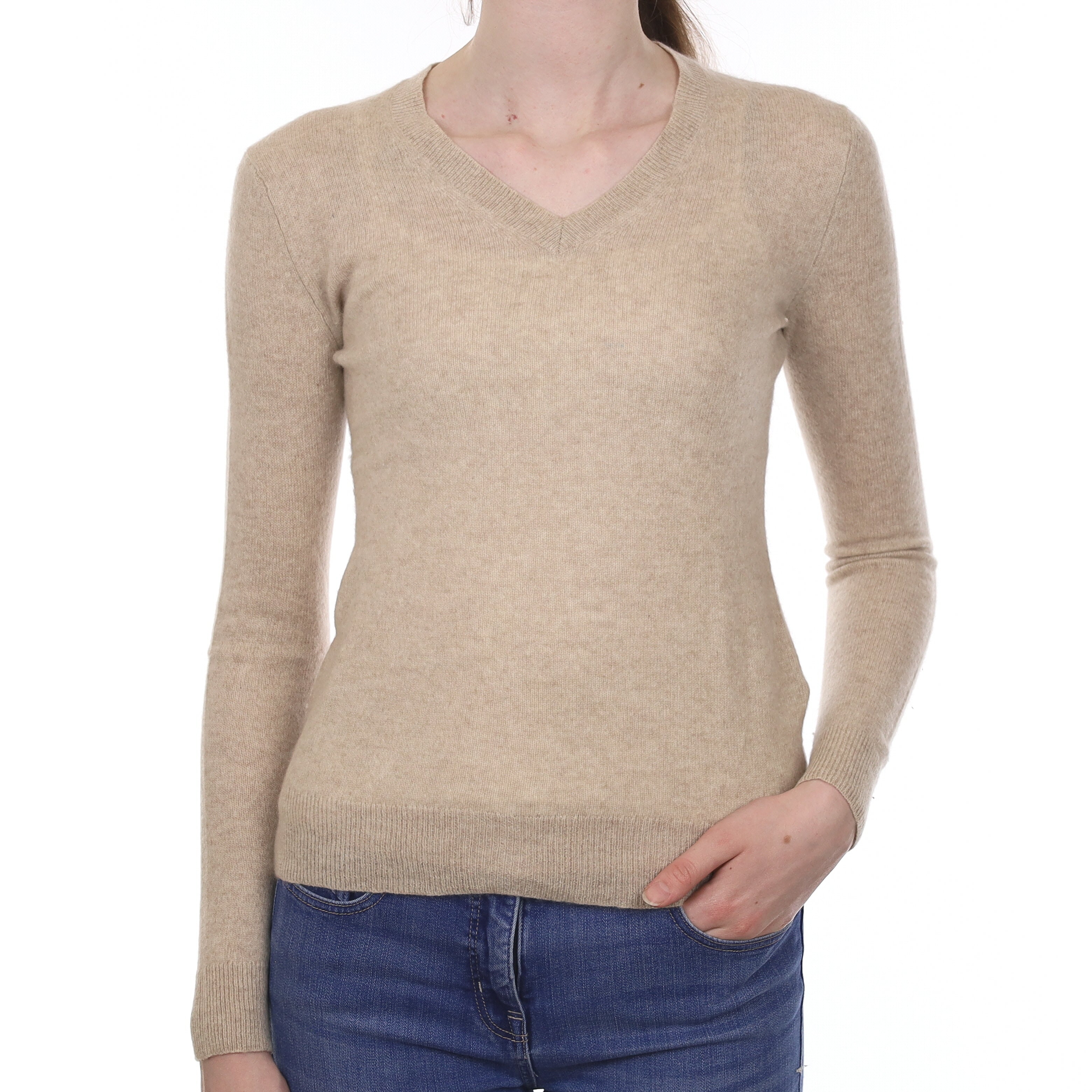 Fawn Cashmere V Neck Jumper Extra Small