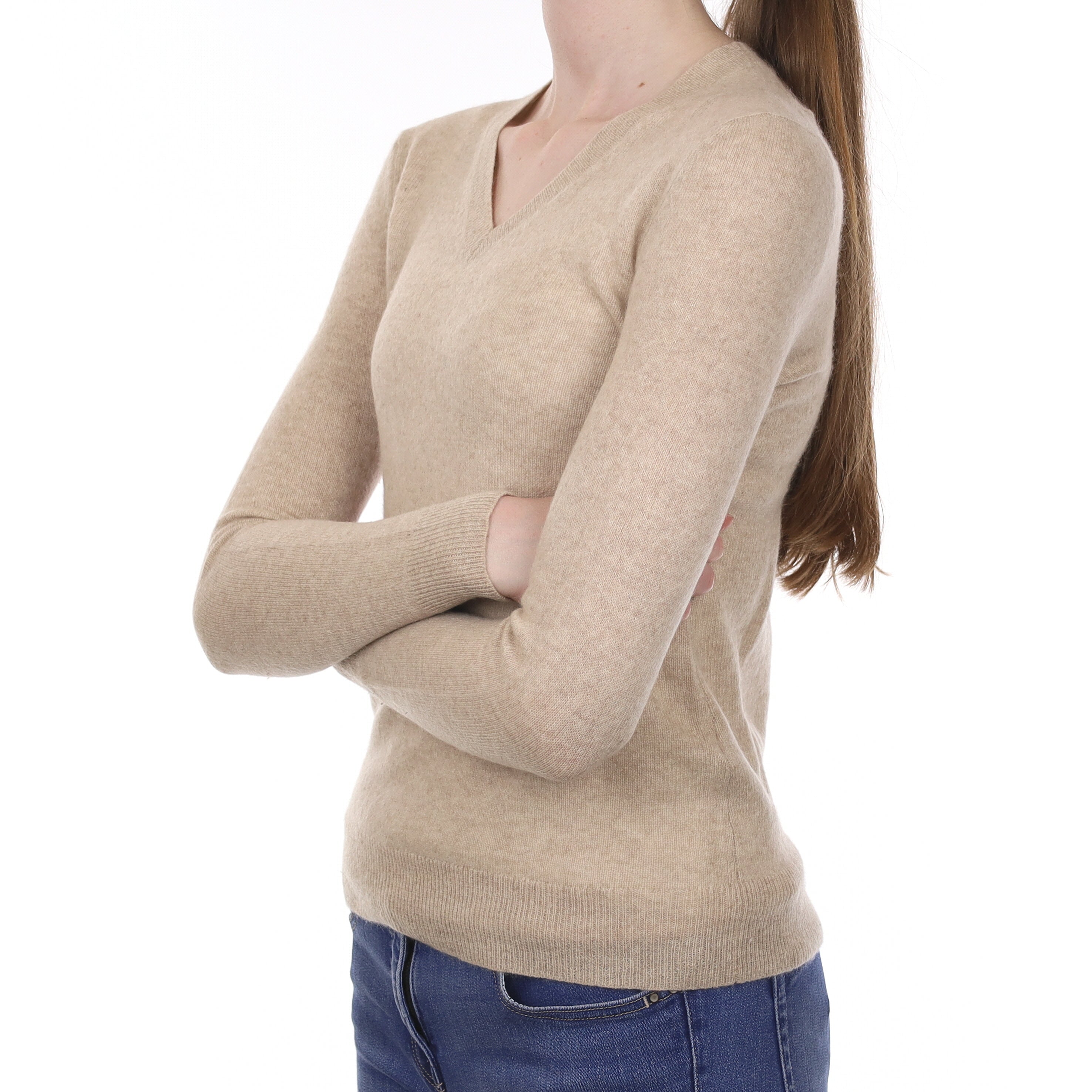 Fawn Cashmere V Neck Jumper Extra Small