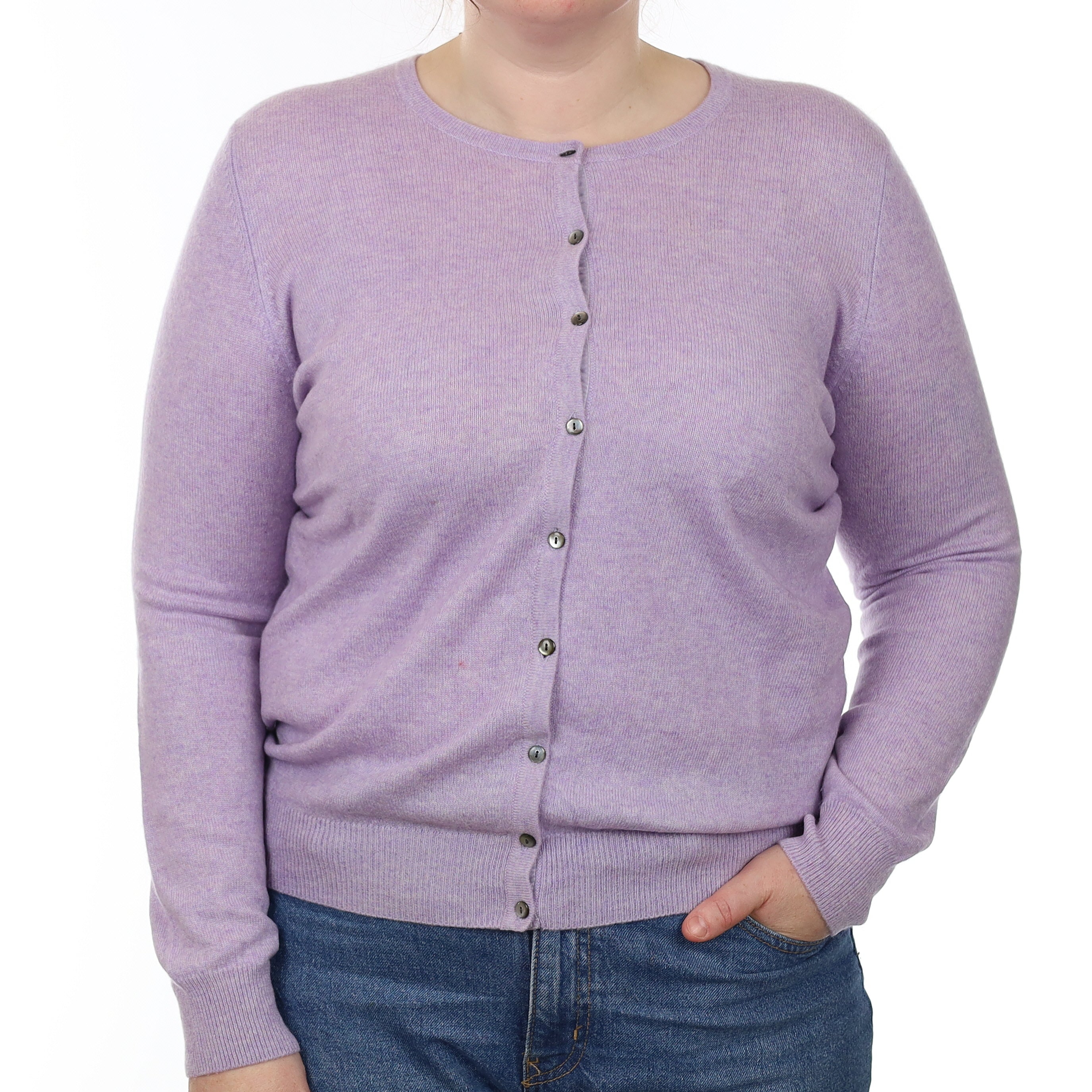 Lavender Purple Cashmere Crew Neck Cardigan Large