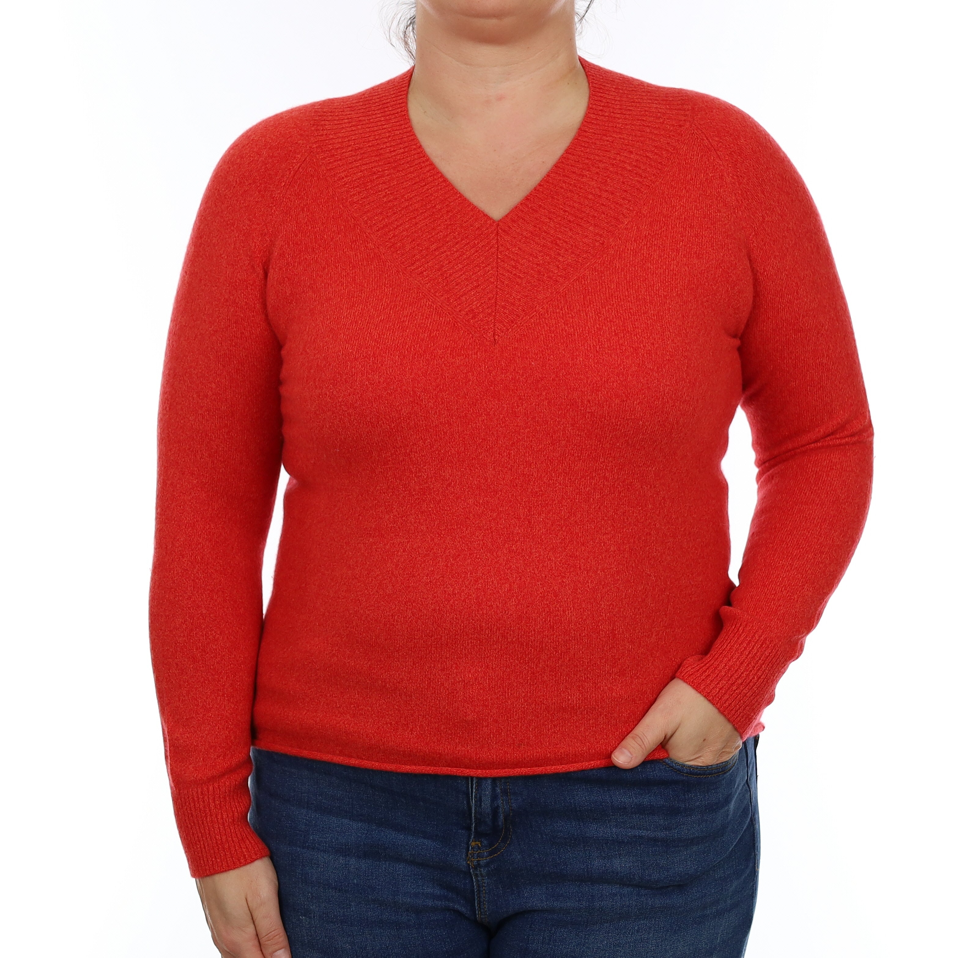 Vermillion Red Marl Cashmere V Neck Jumper Large