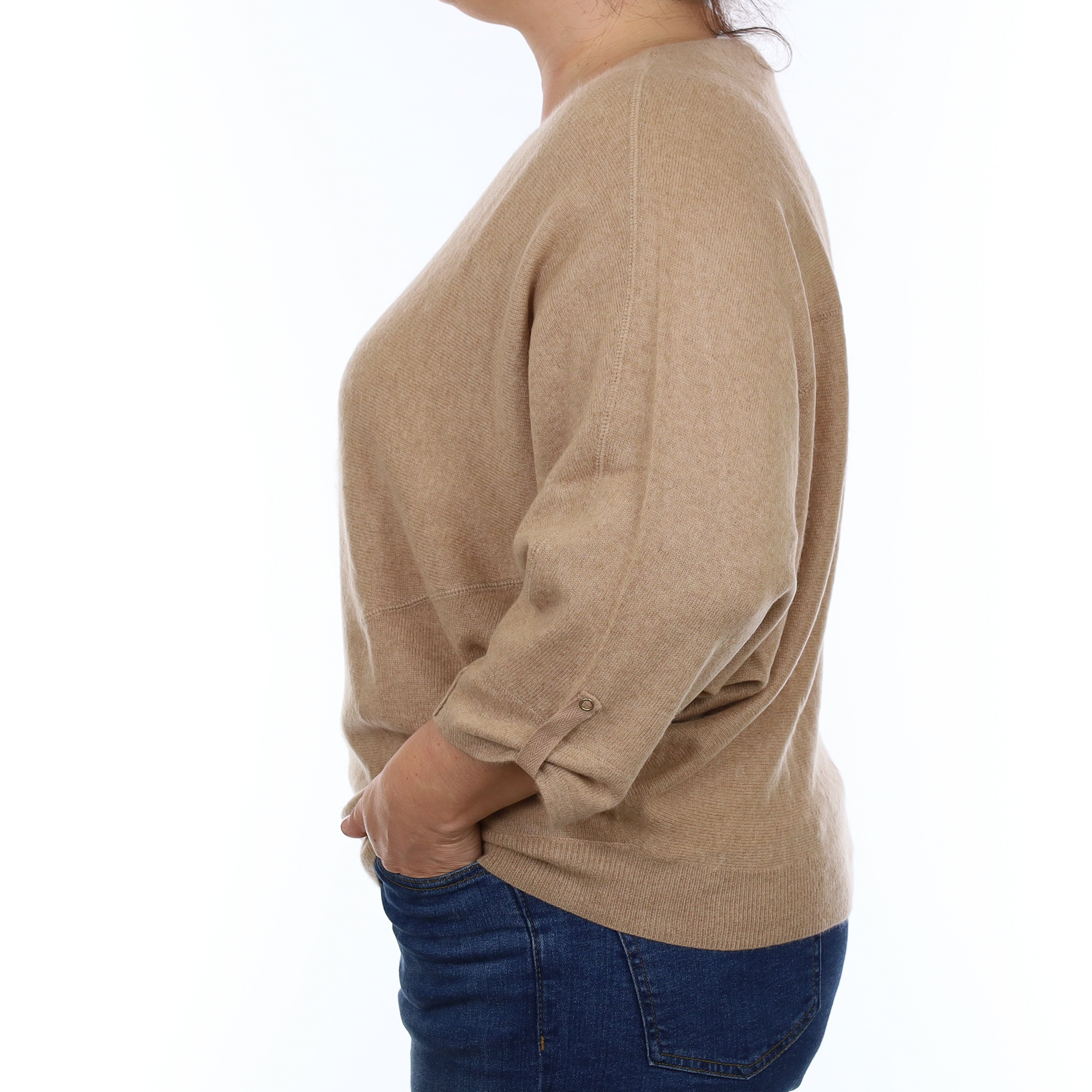 Camel Brown Cashmere Slouchy Batwing Crew Neck Jumper Large