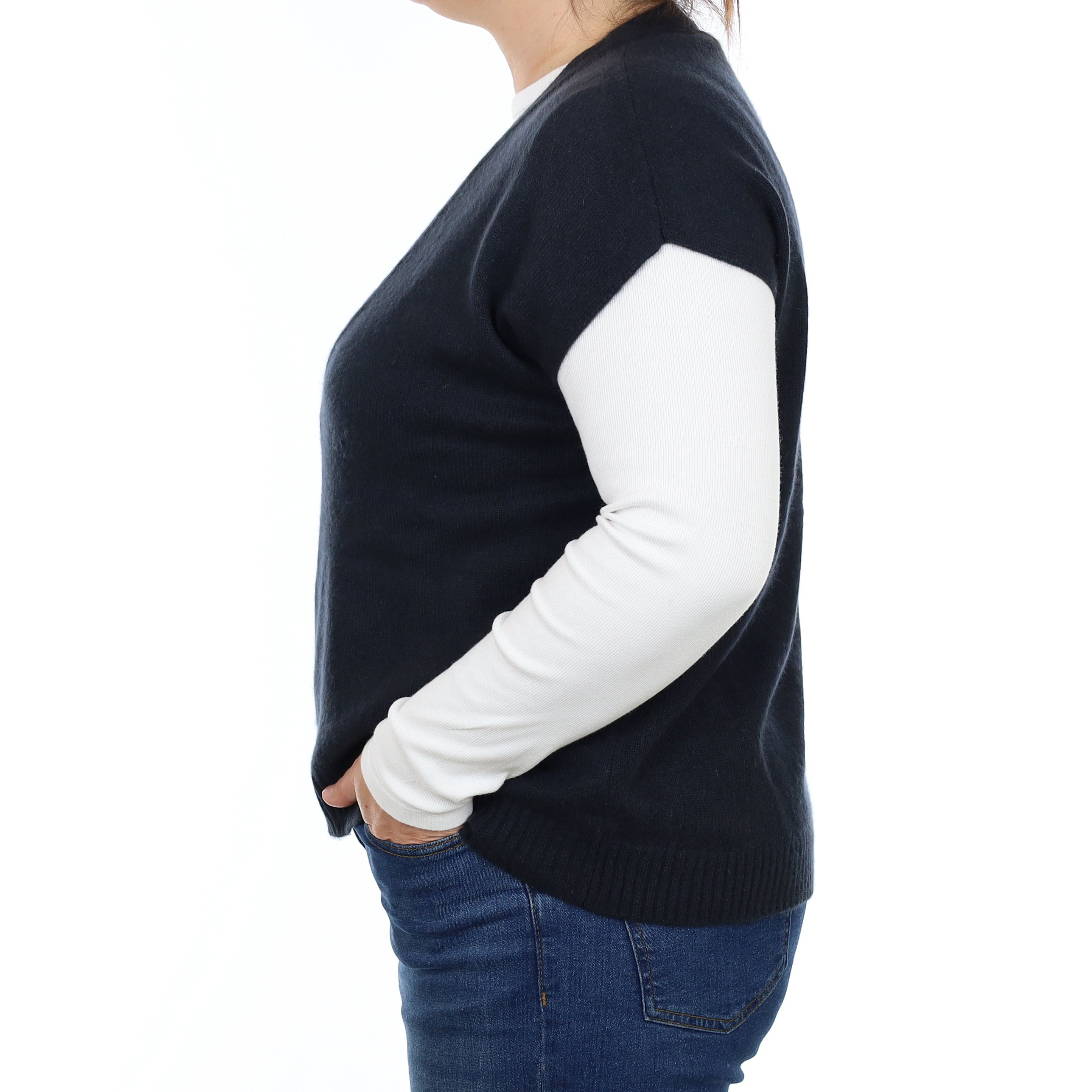 Lisa Yang Dark Navy Cashmere Sleeveless V Neck Jumper Large