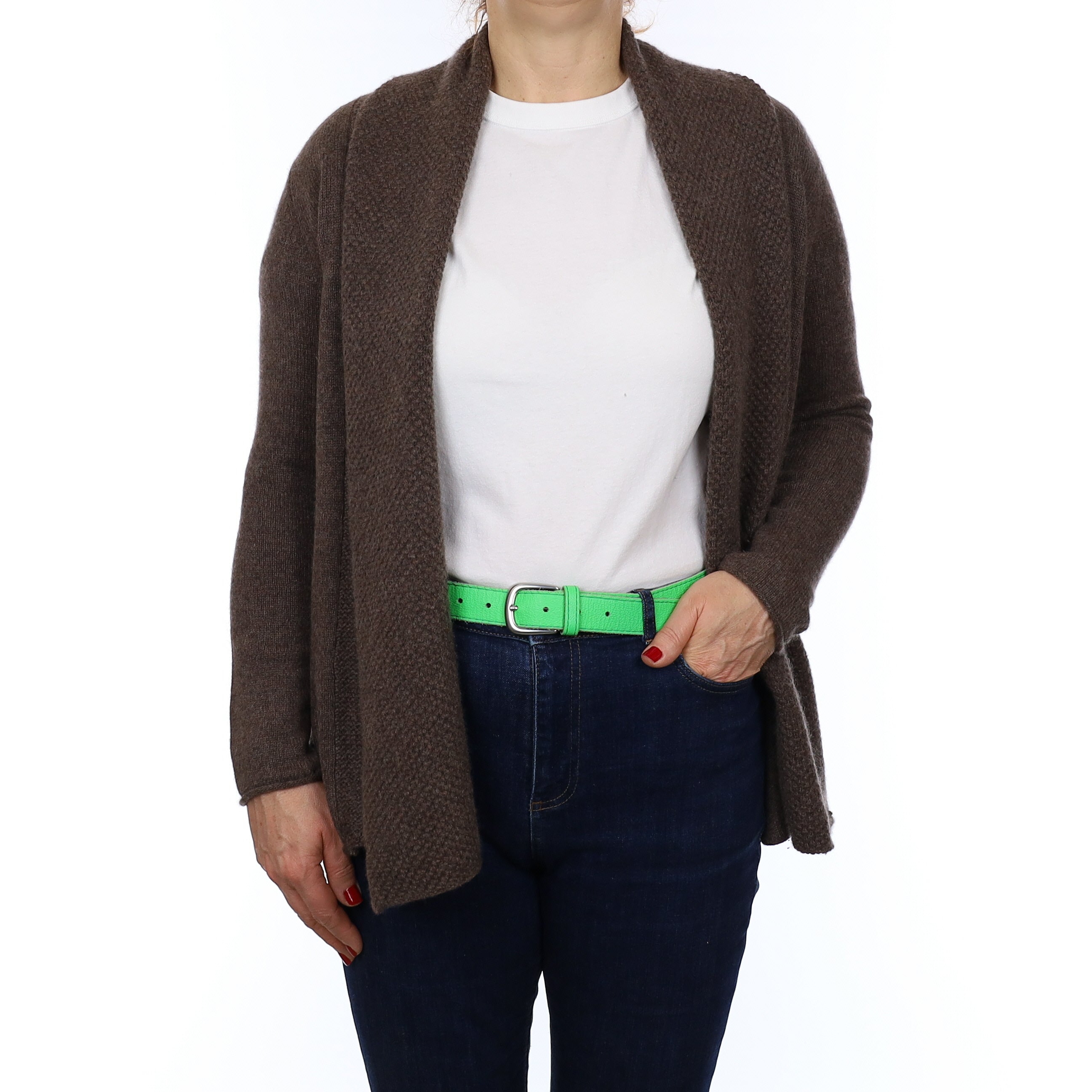 Mocha Brown Textured Cashmere Edge to Edge Cardigan Medium