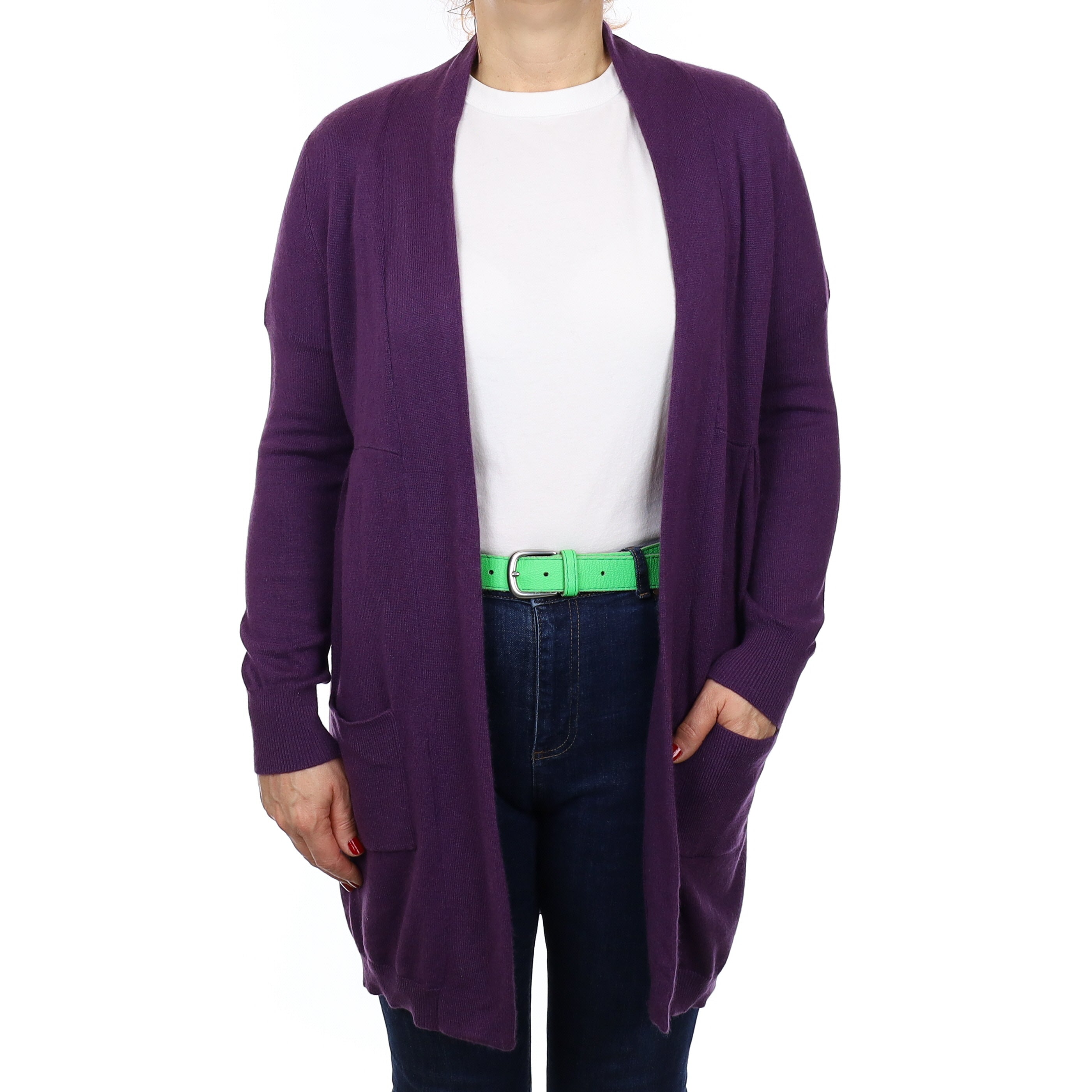 Blueberry Purple Cashmere Empire Edge to Edge Cardigan with Pockets Medium