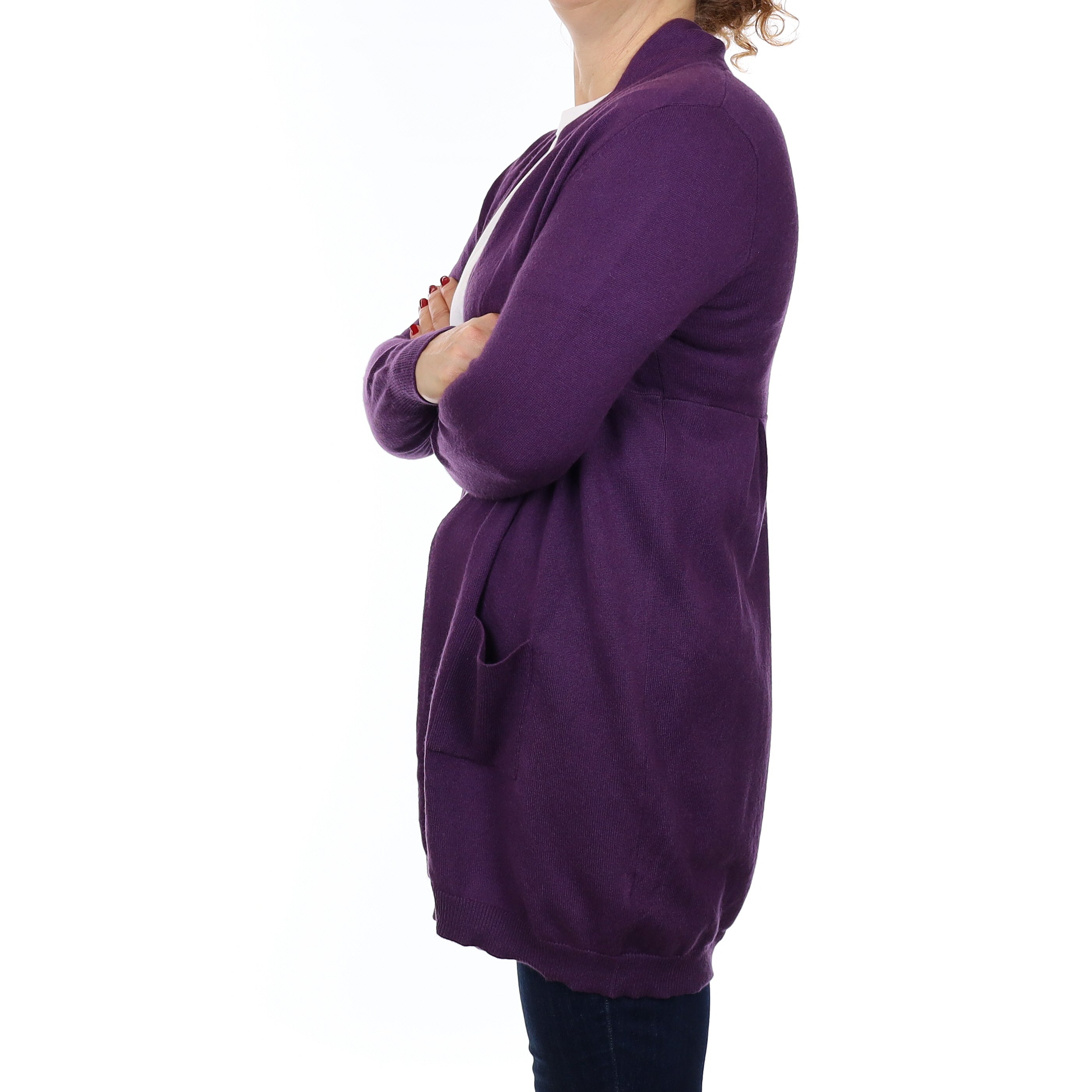 Blueberry Purple Cashmere Empire Edge to Edge Cardigan with Pockets Medium