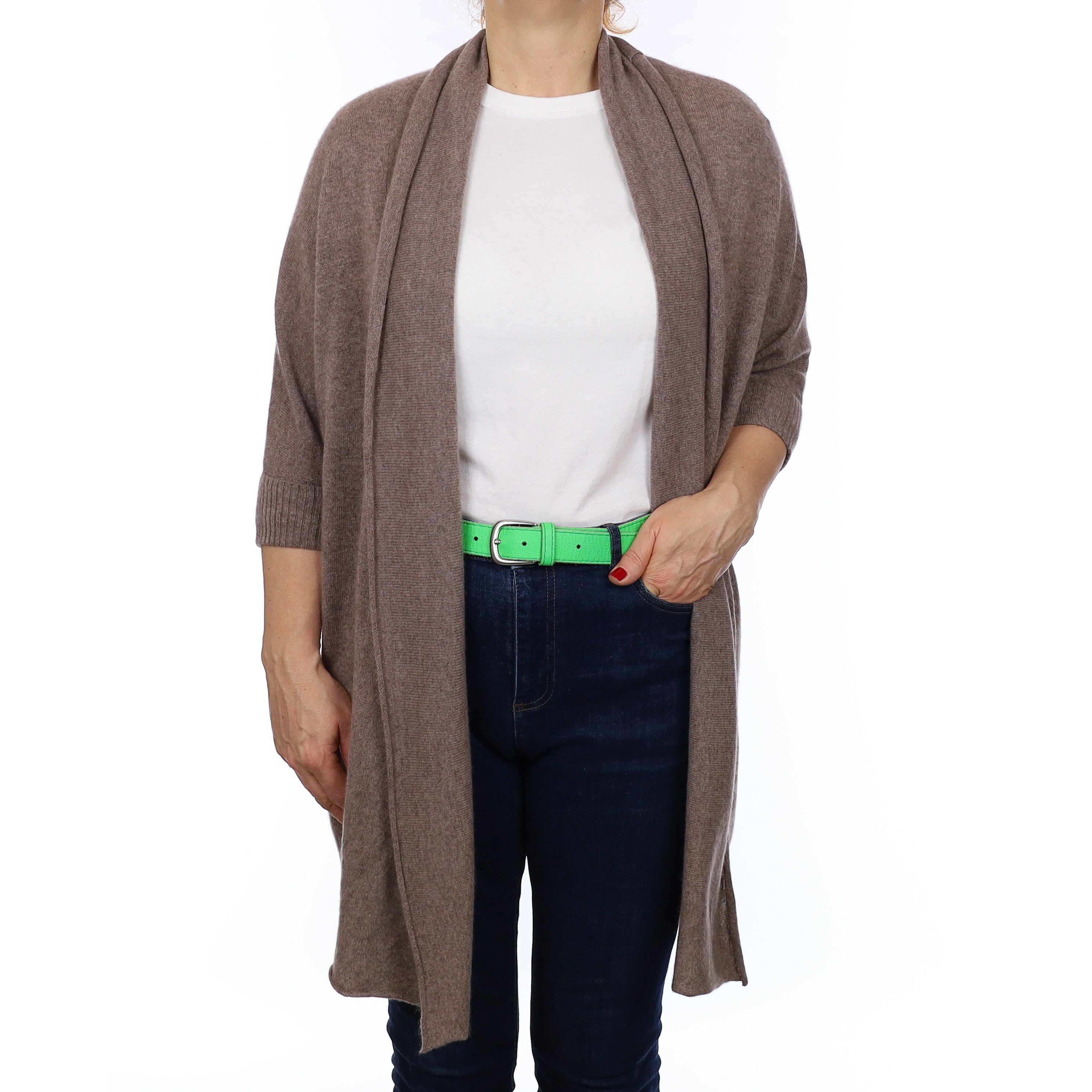 Mink Brown Cashmere Batwing Edge to Edge Cardigan Medium