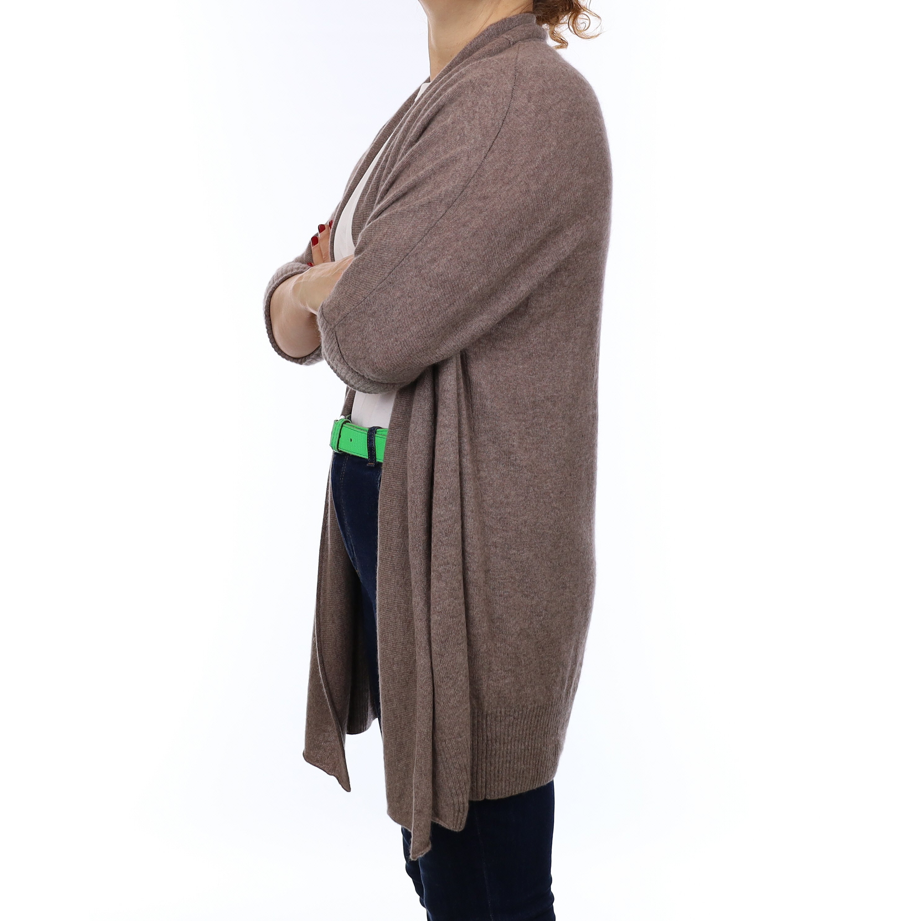 Mink Brown Cashmere Batwing Edge to Edge Cardigan Medium