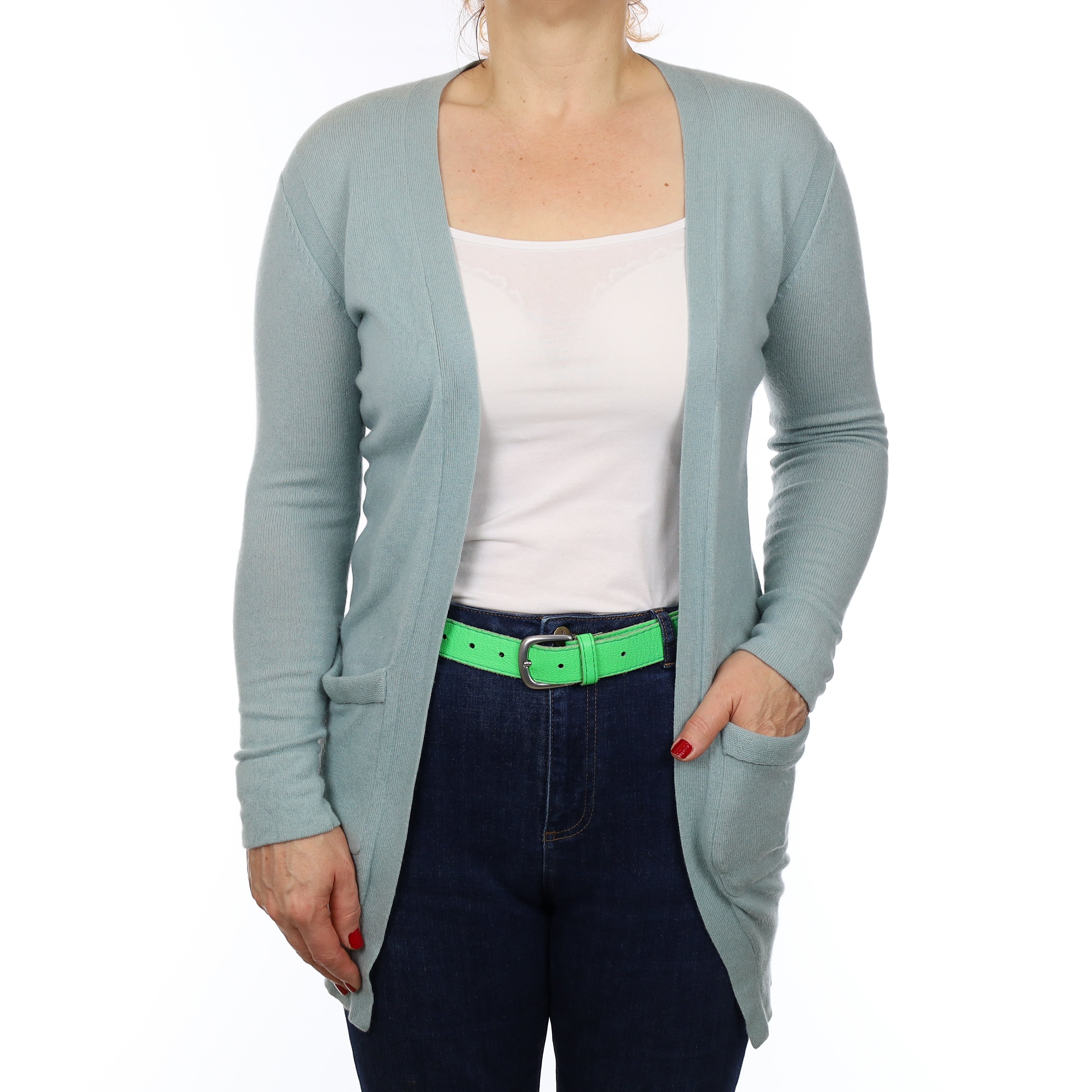 Duck Egg Blue Cashmere Edge to Edge Cardigan with Pockets Medium