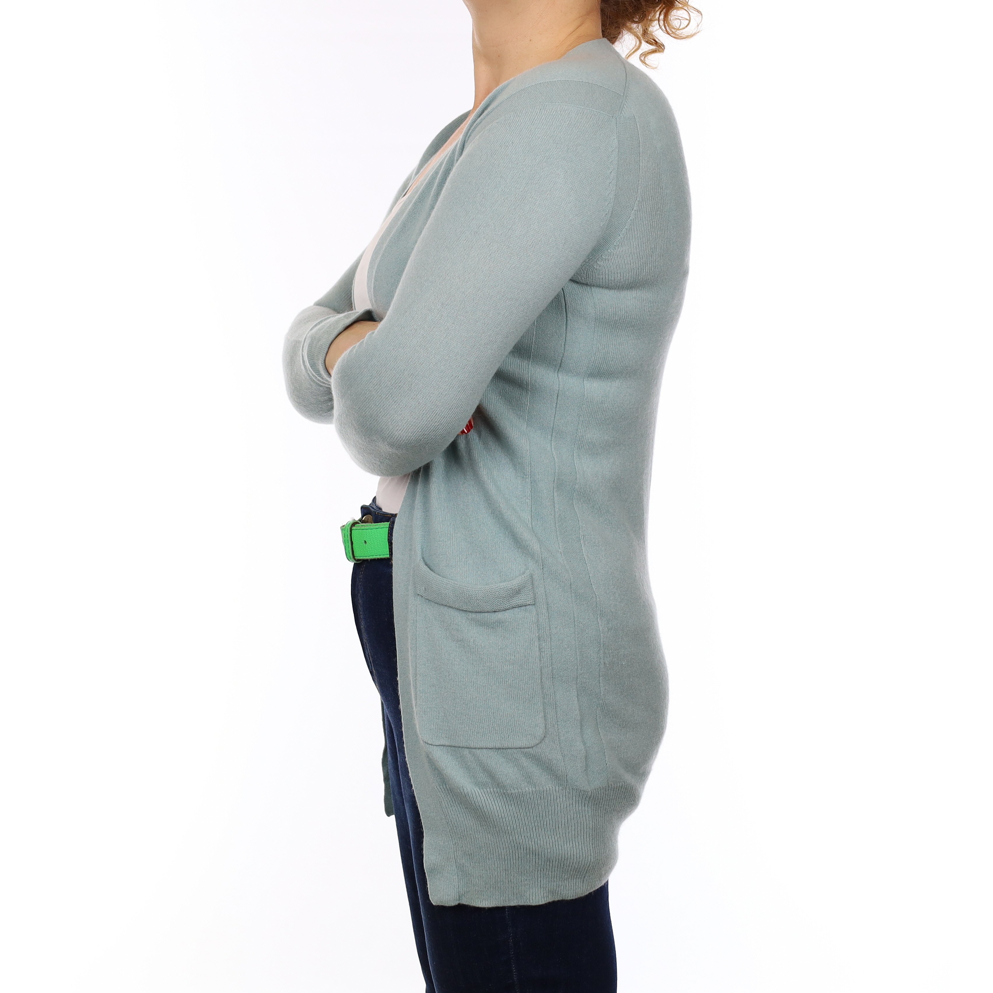 Duck Egg Blue Cashmere Edge to Edge Cardigan with Pockets Medium