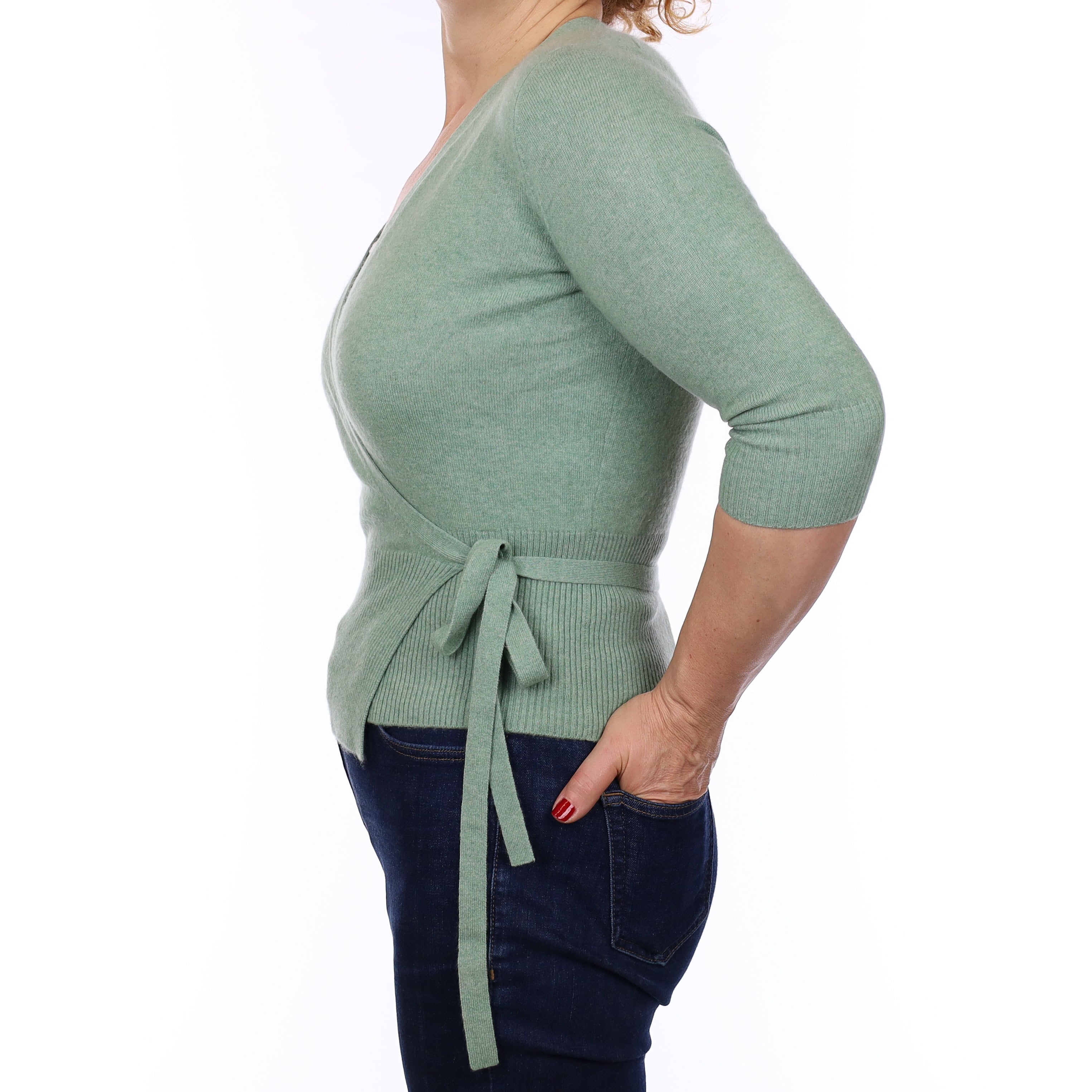 Sea Foam Green Cashmere Wrap Around Cardigan Medium