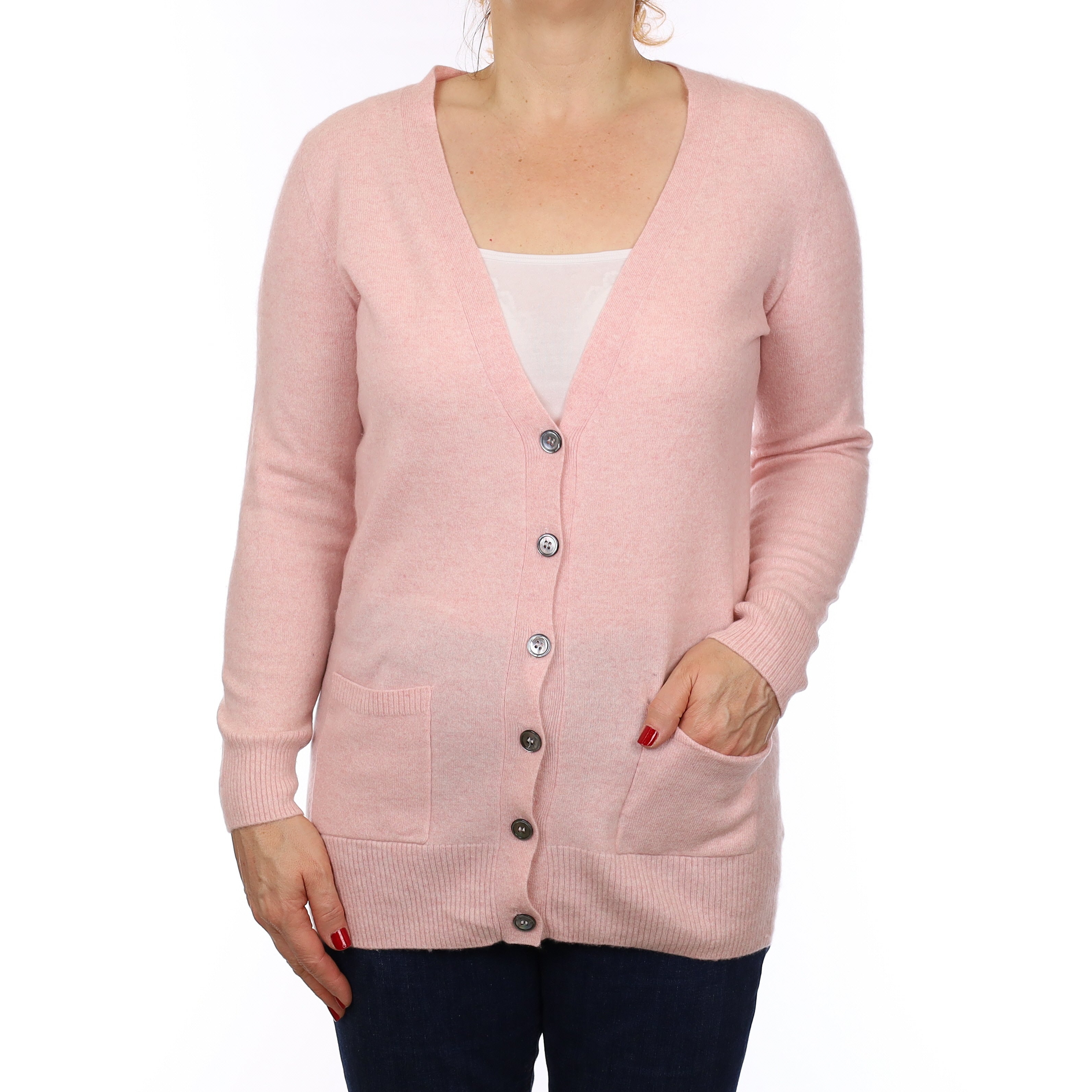Shell Pink Cashmere Longline Cardigan with Pockets Medium