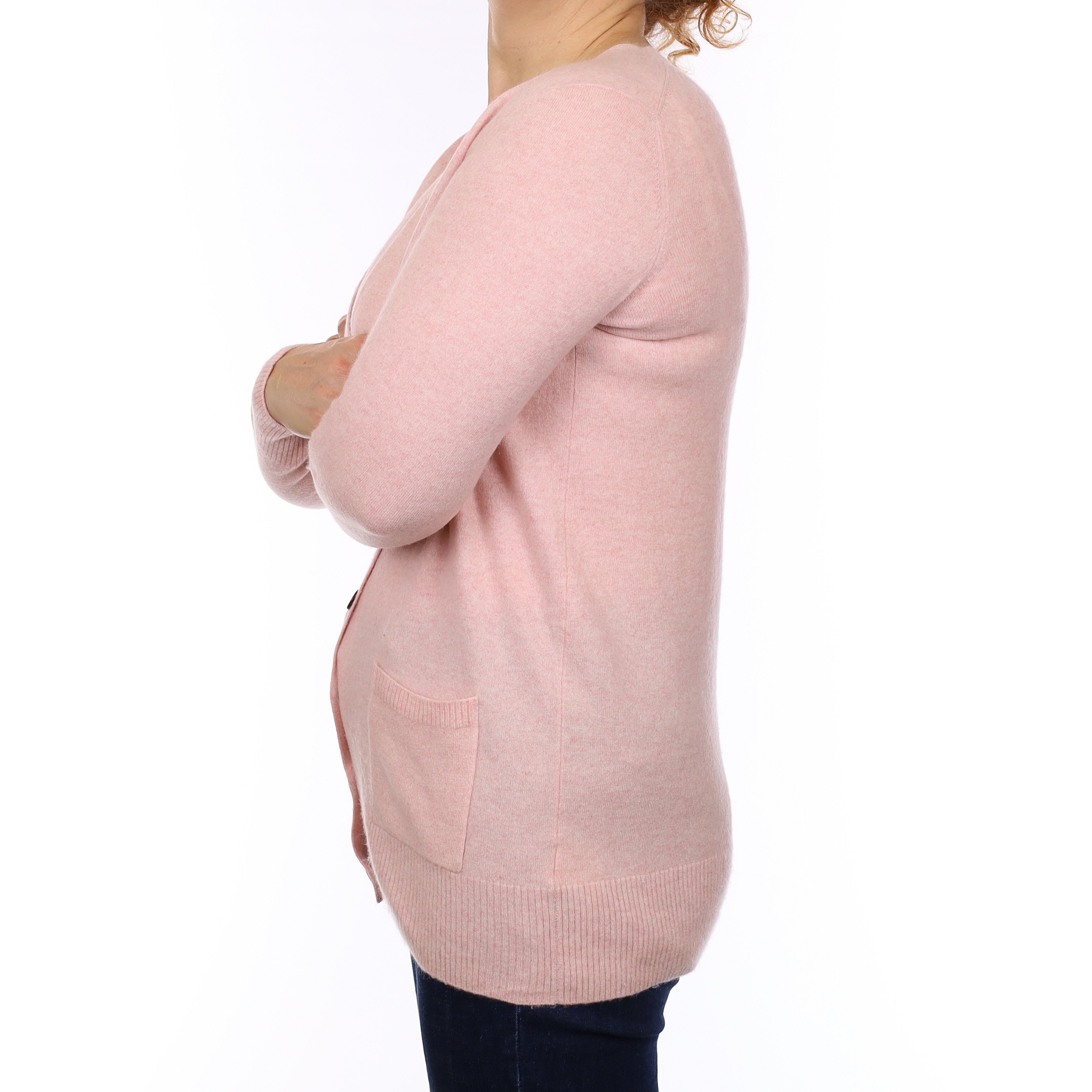 Shell Pink Cashmere Longline Cardigan with Pockets Medium