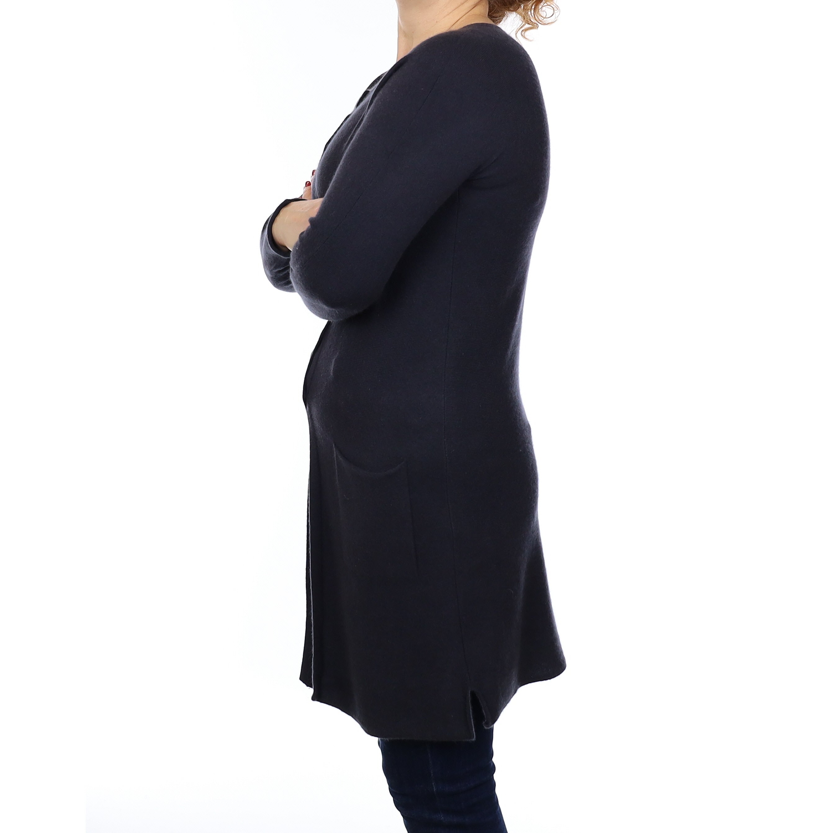 Graphite Grey Cashmere Longline Crew Neck Cardigan with Pockets Medium