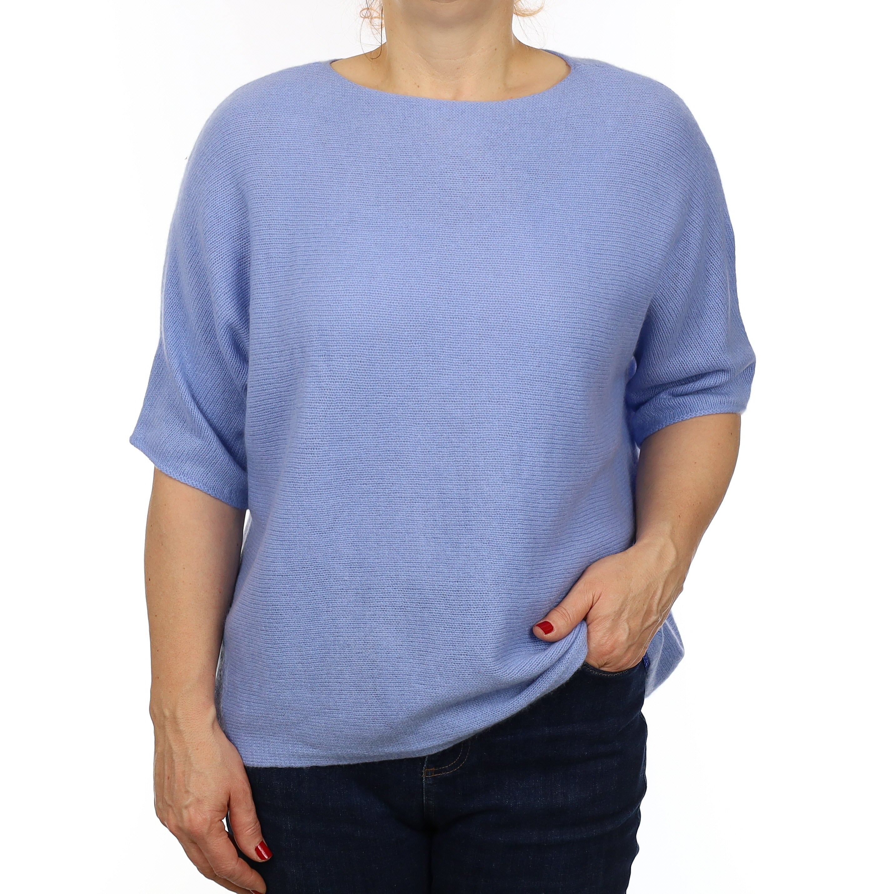 Scottish Sky Blue Cashmere Slouchy Short Sleeve Crew Neck Jumper Medium