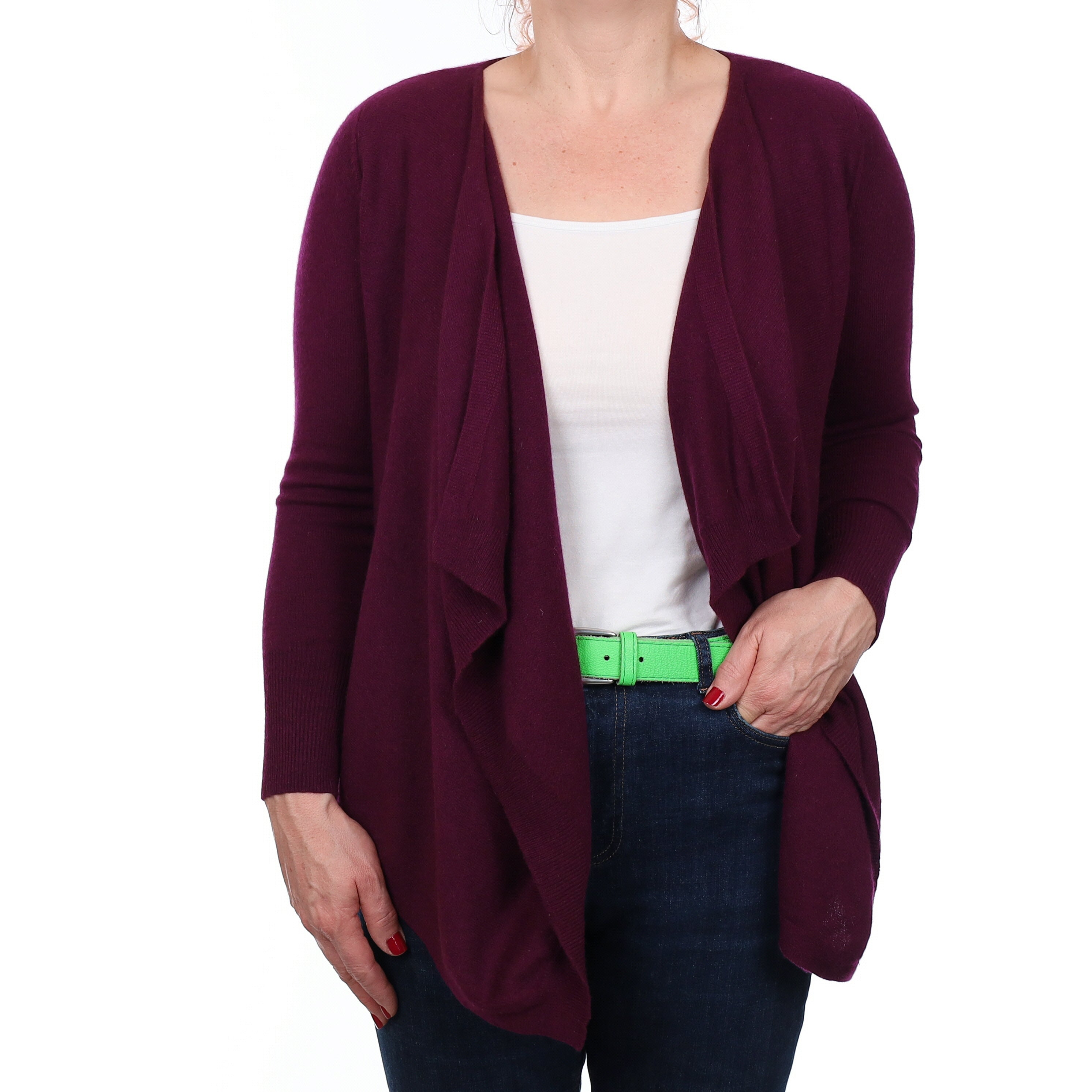 Fig Purple Cashmere Waterfall Cardigan Medium