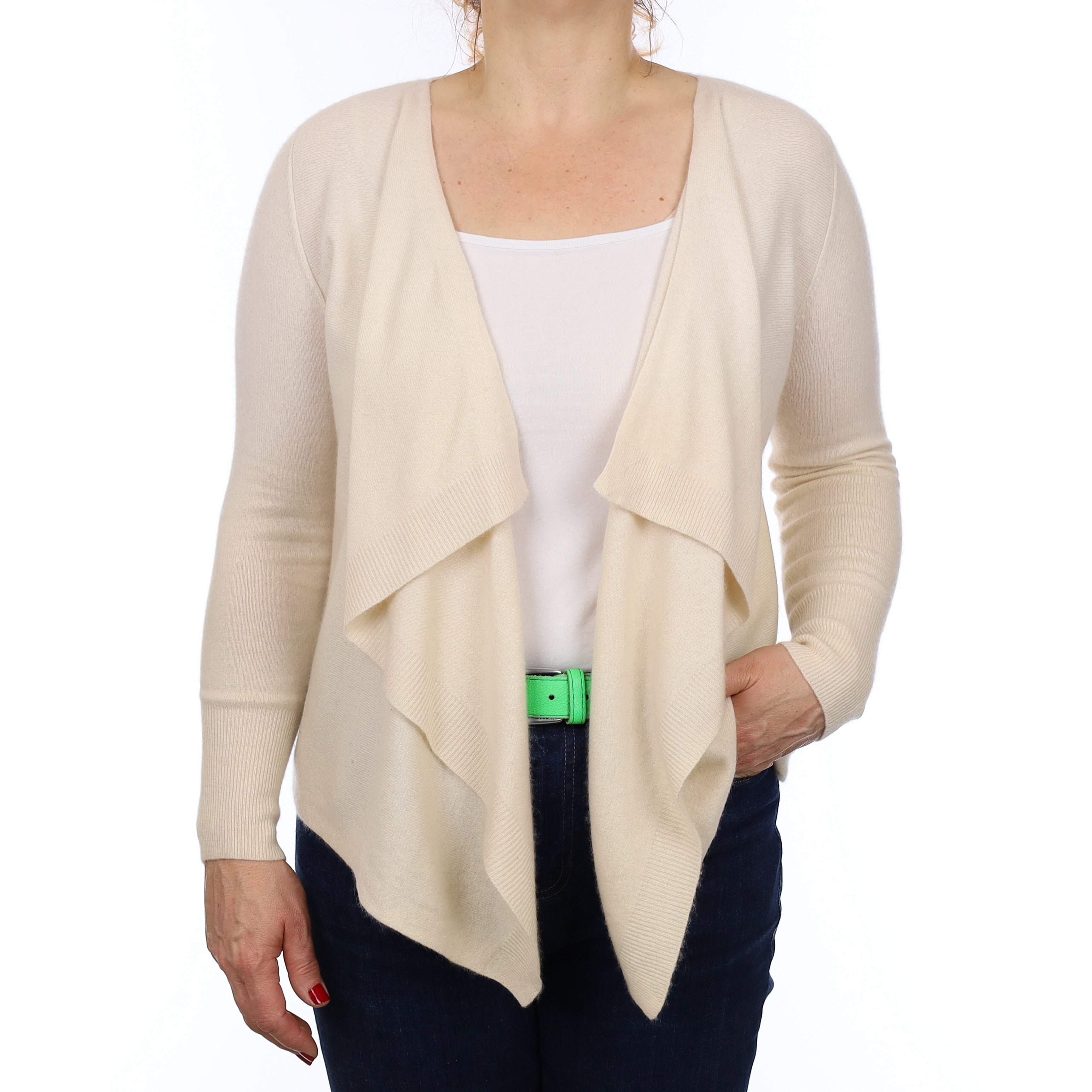 Vanilla Cream Cashmere Waterfall Cardigan Medium