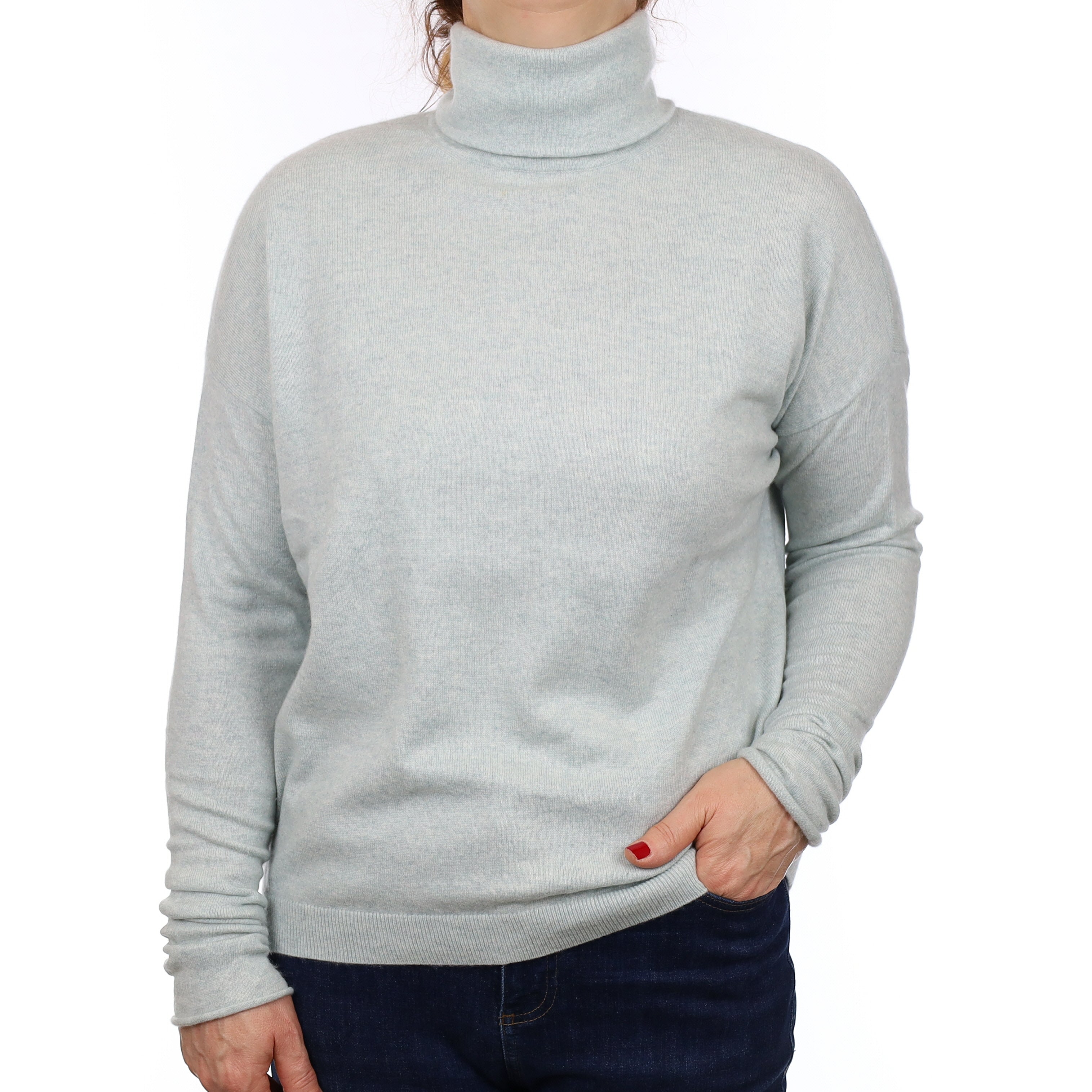 Cos Hazy Mint Cashmere Slouchy Polo Neck Jumper Medium