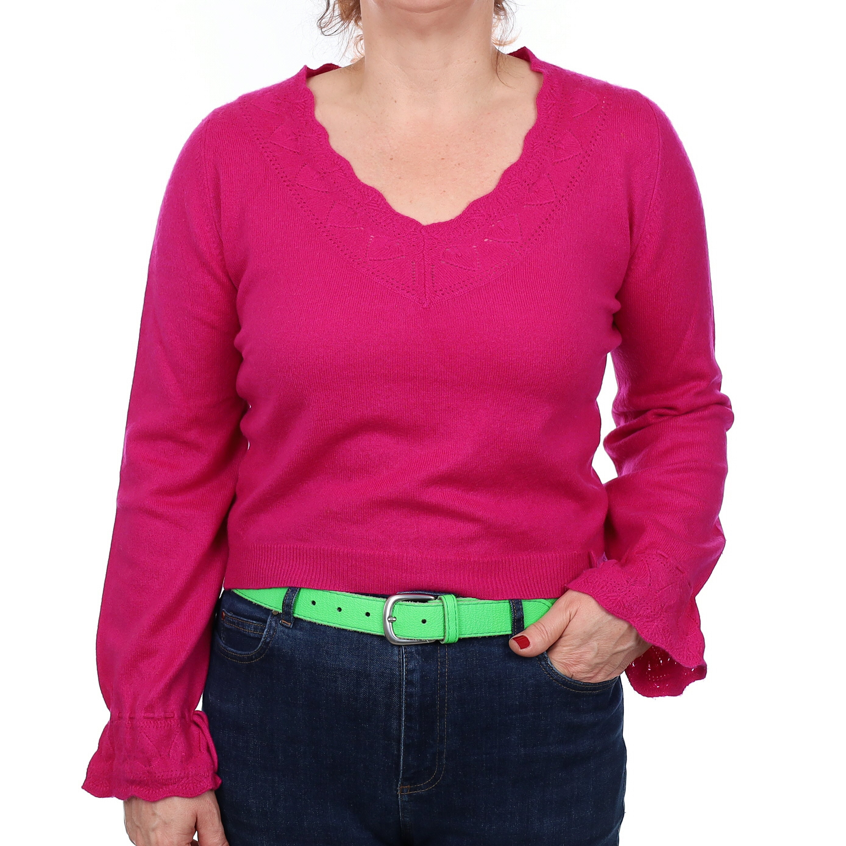 Scottish Johnston’s Fuchsia Pink Cashmere V Neck Jumper Medium