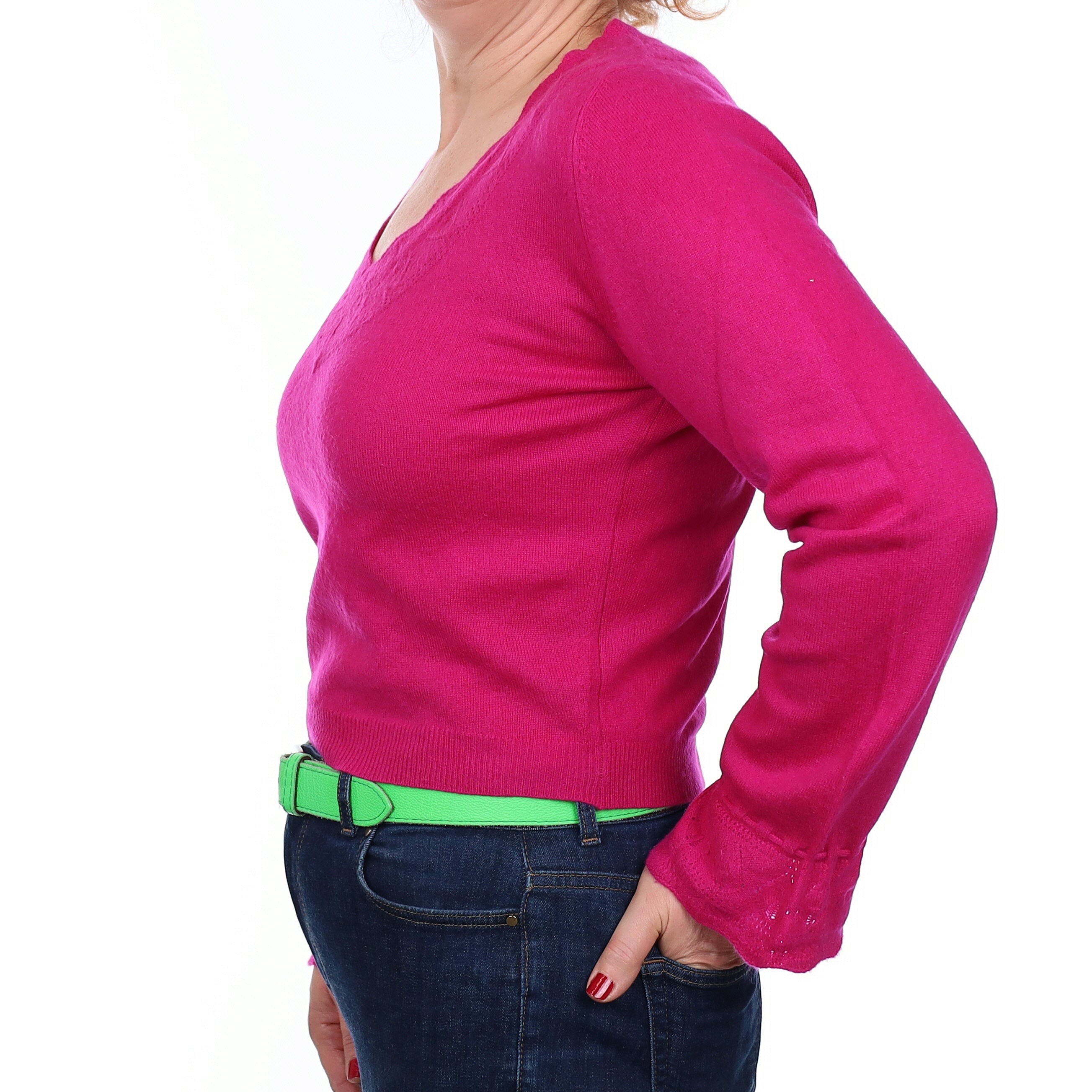 Scottish Johnston’s Fuchsia Pink Cashmere V Neck Jumper Medium