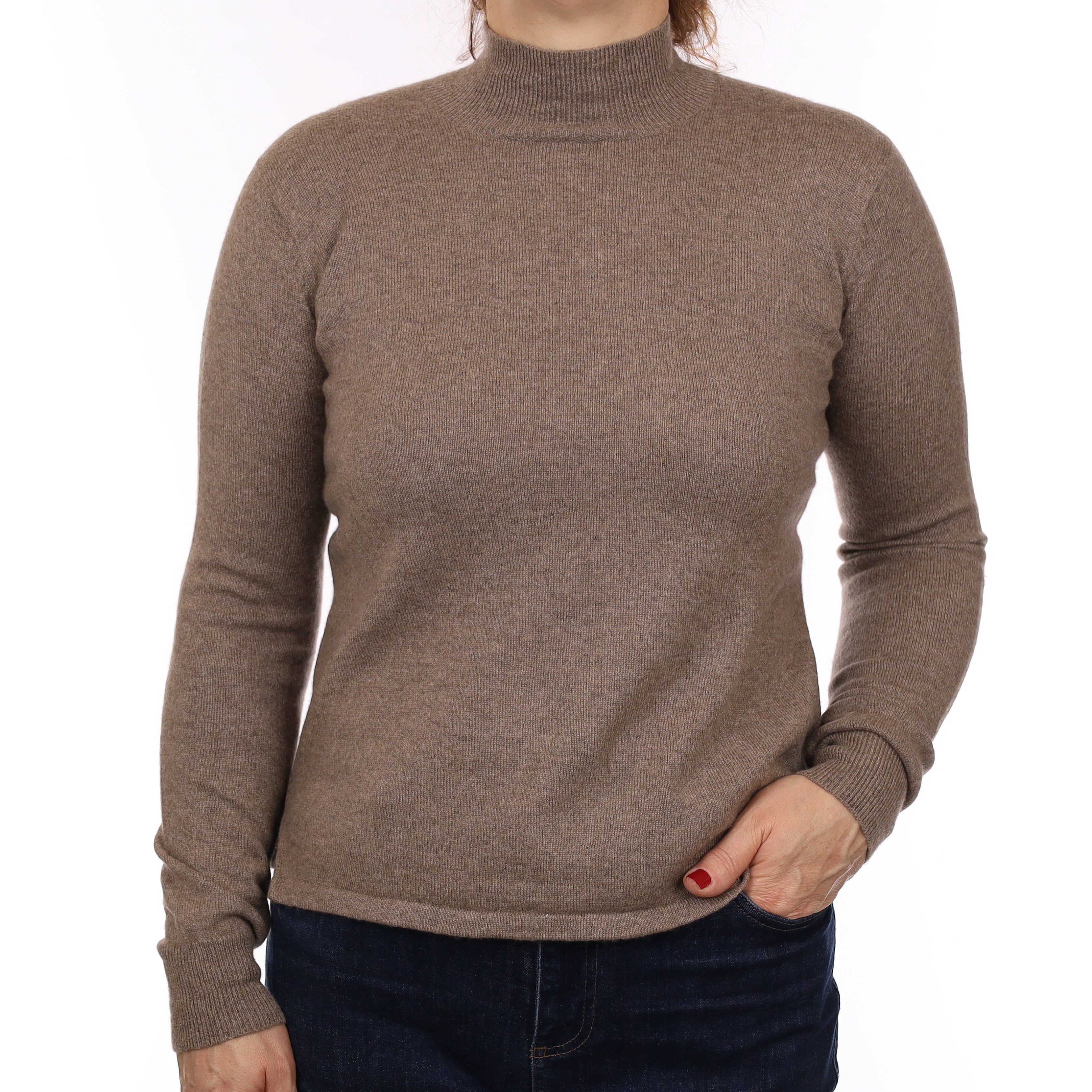 Taupe Brown Cashmere Turtleneck Jumper Medium