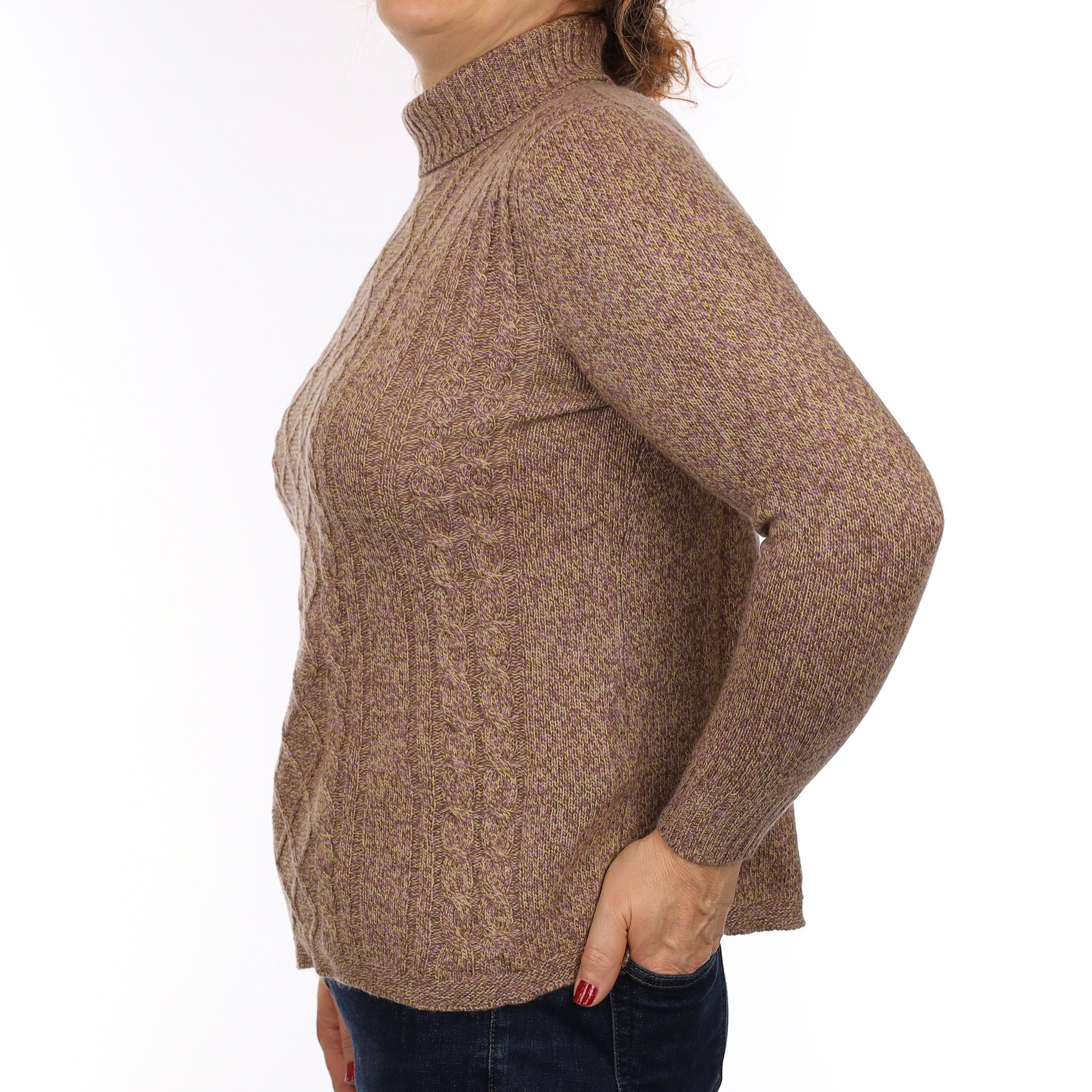 Brown Marl Heavy Knit Cashmere Polo Neck Jumper Medium