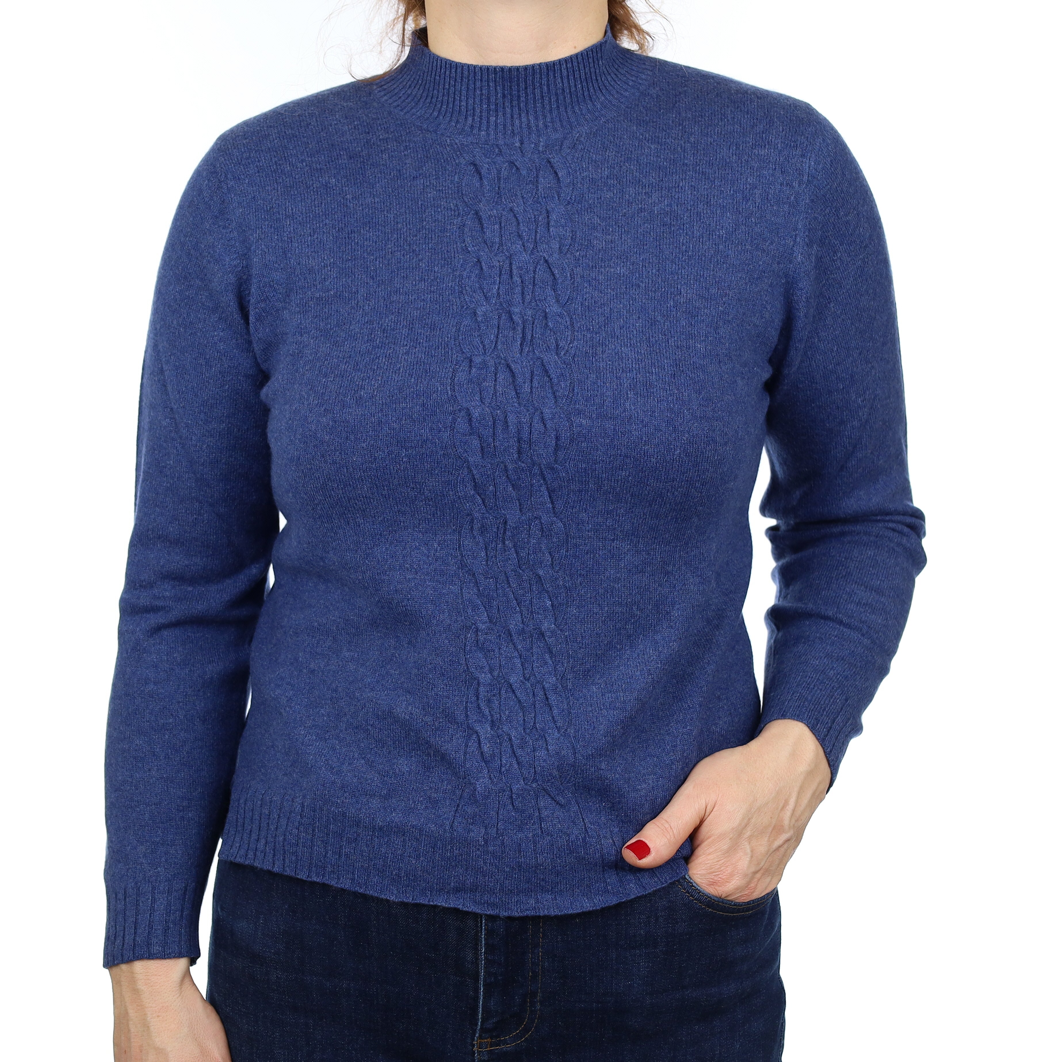 Naval Blue Cashmere Cable Detail Turtleneck Jumper Medium