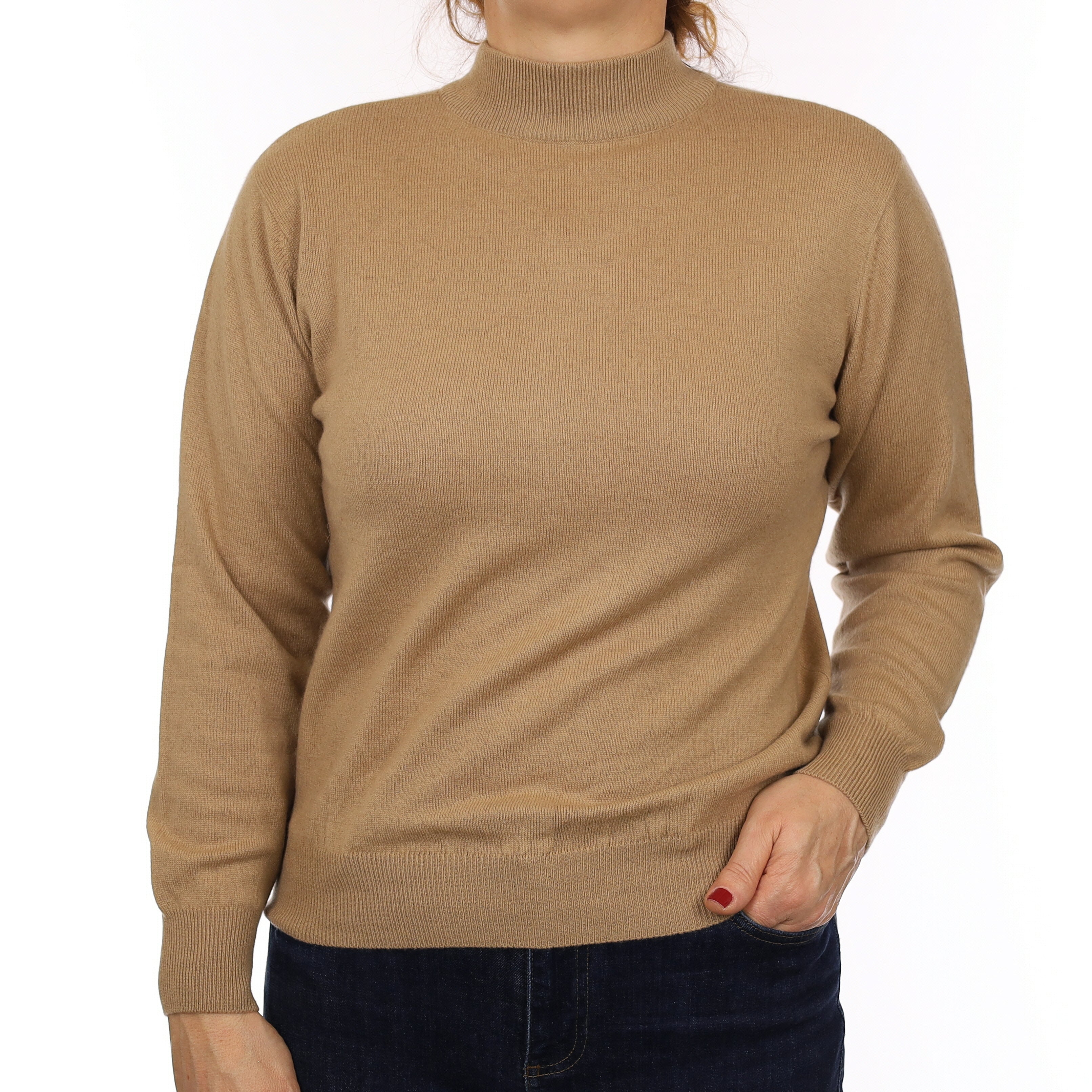 Camel Brown Cashmere Turtleneck Jumper Medium