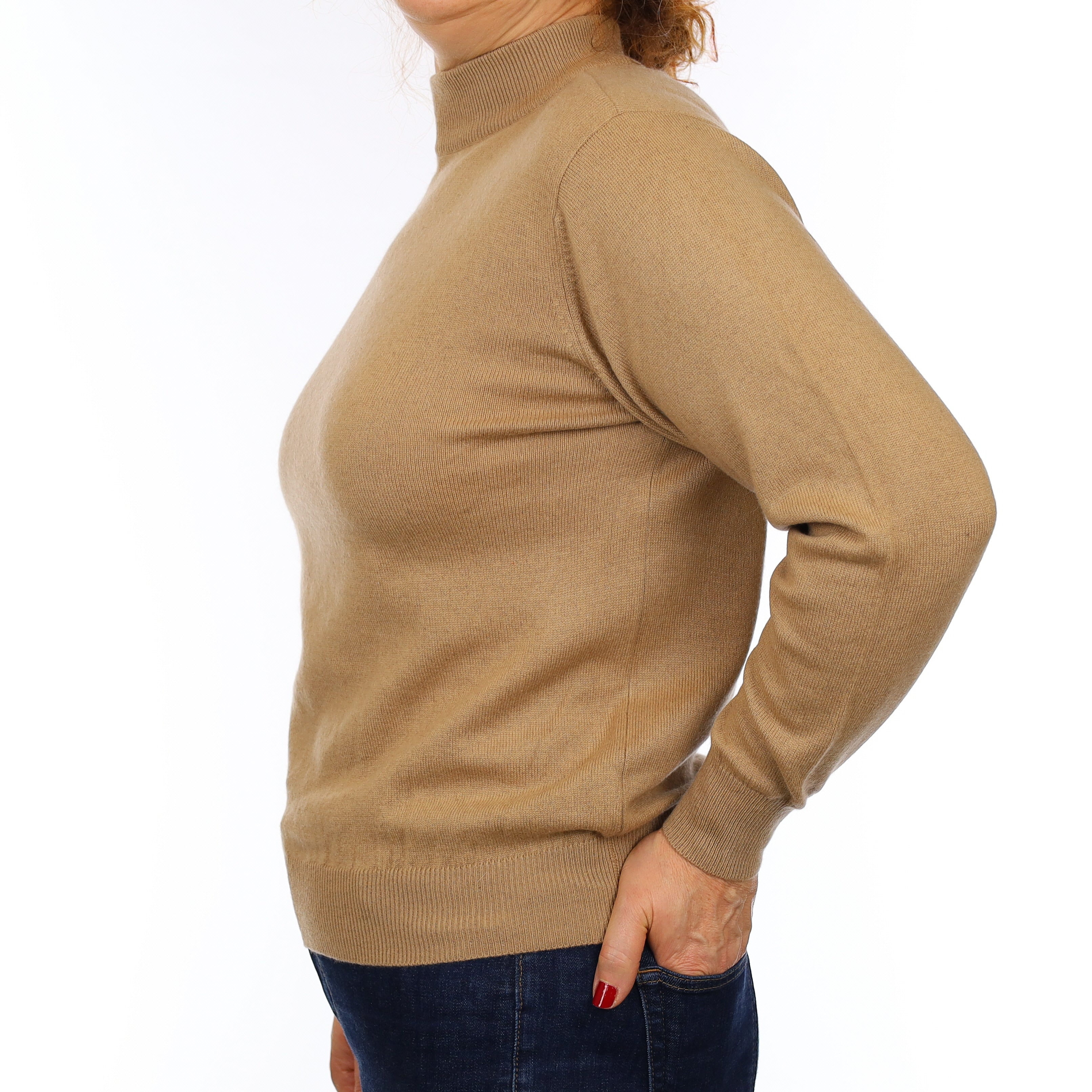 Camel Brown Cashmere Turtleneck Jumper Medium