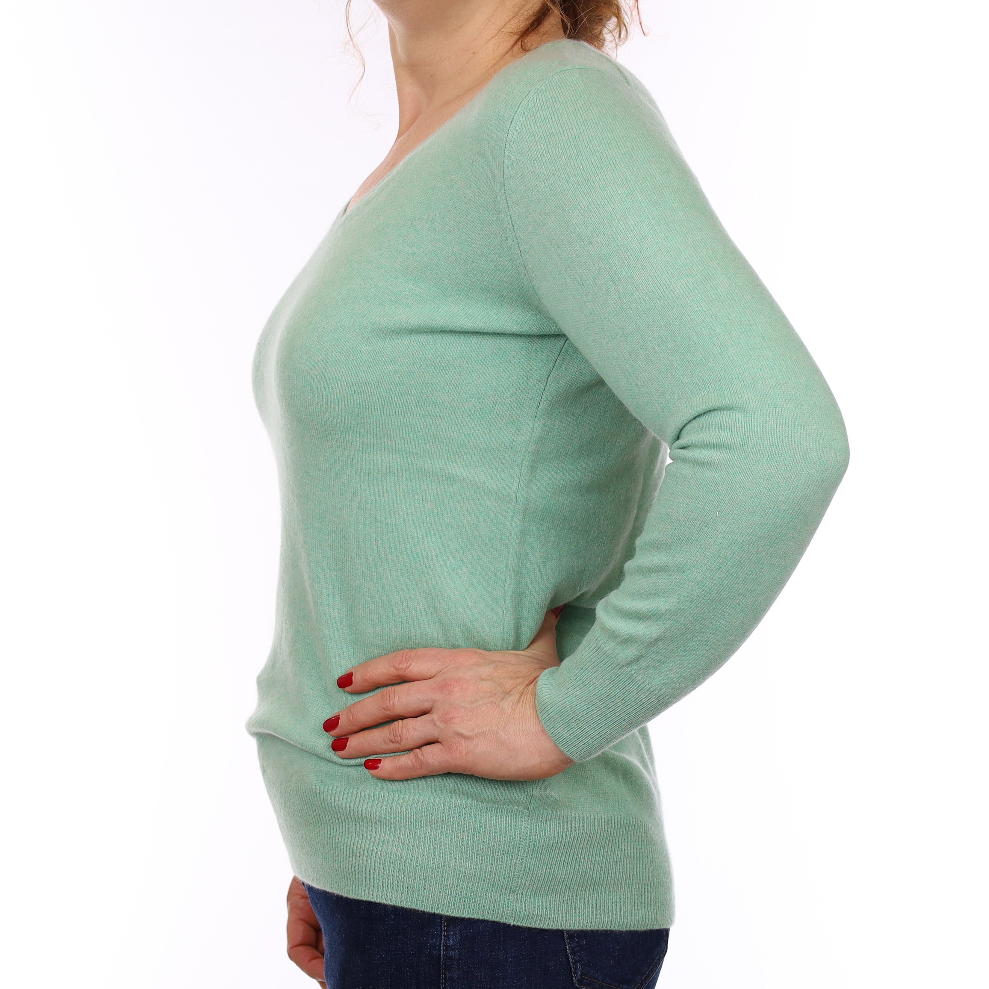 Mint Green Cashmere V Neck Jumper Medium