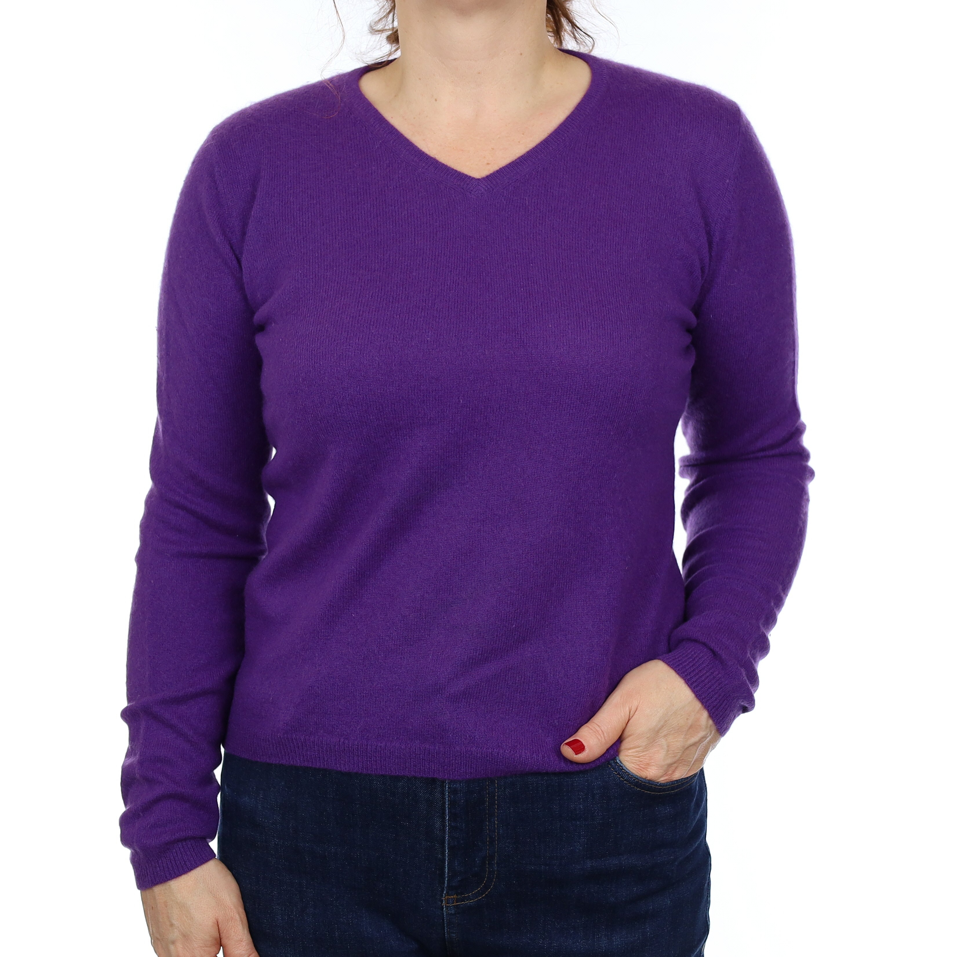 Iris Purple Cashmere V Neck Jumper Medium