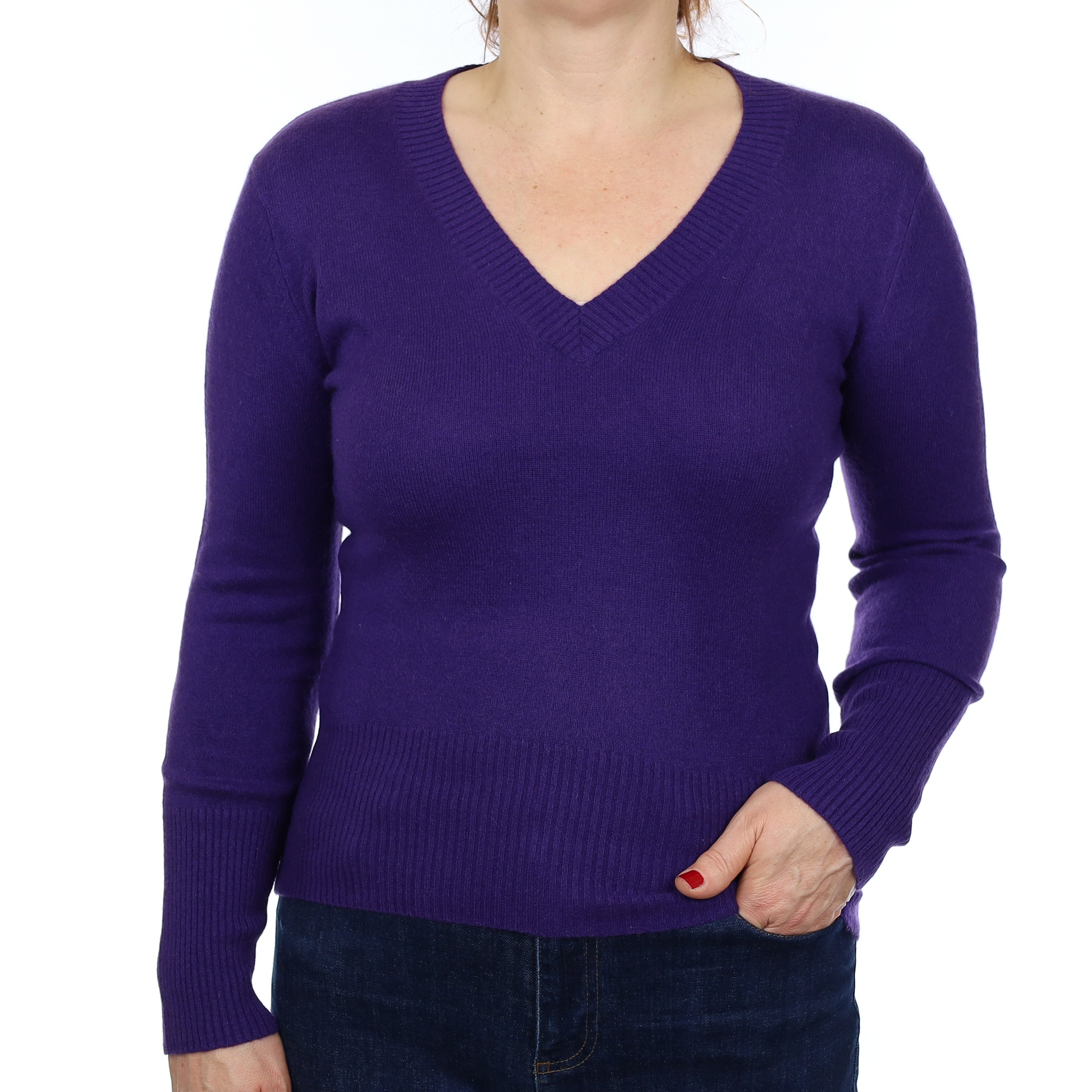 Regal Purple Cashmere V Neck Jumper Medium