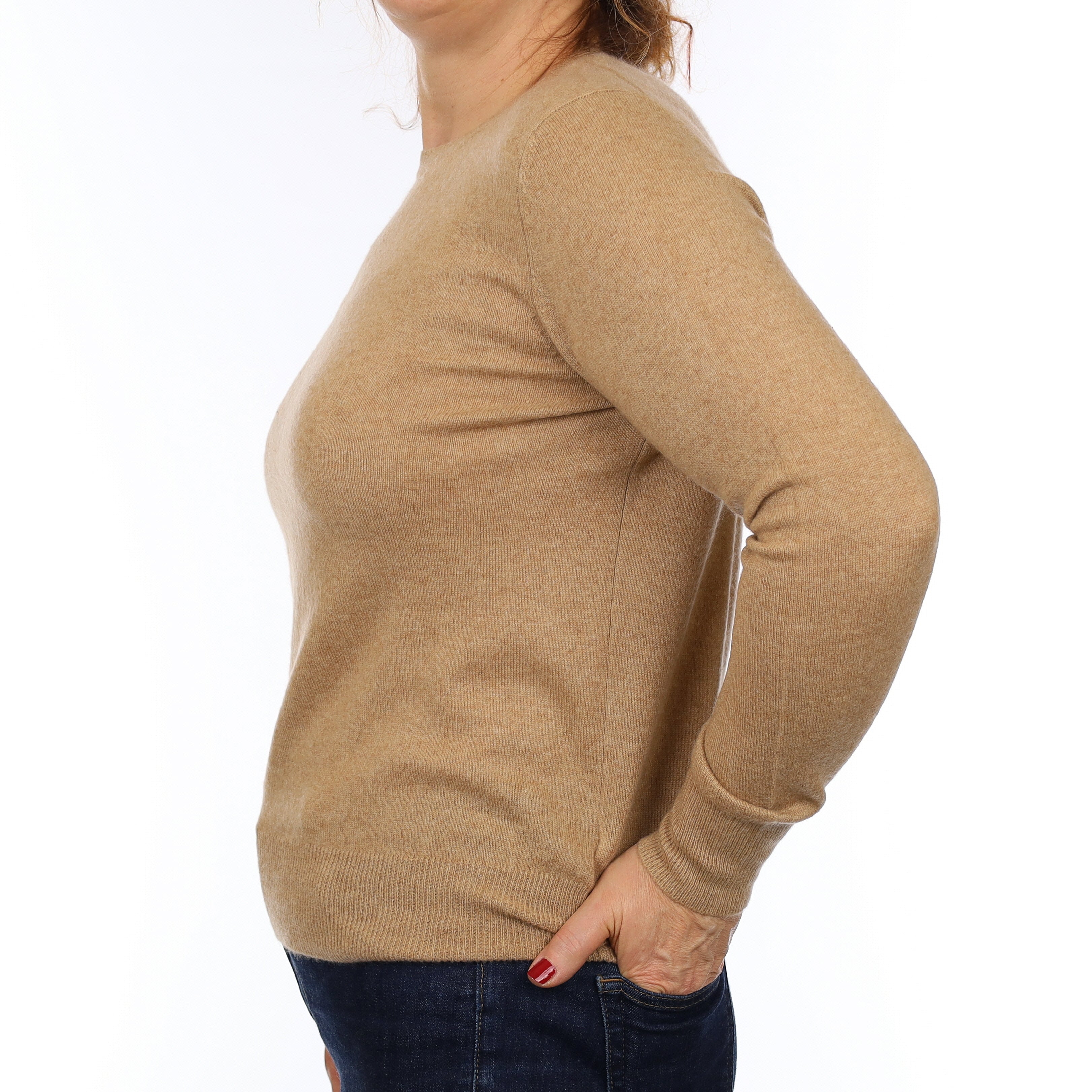 Caramel Brown Cashmere Crew Neck Jumper Medium