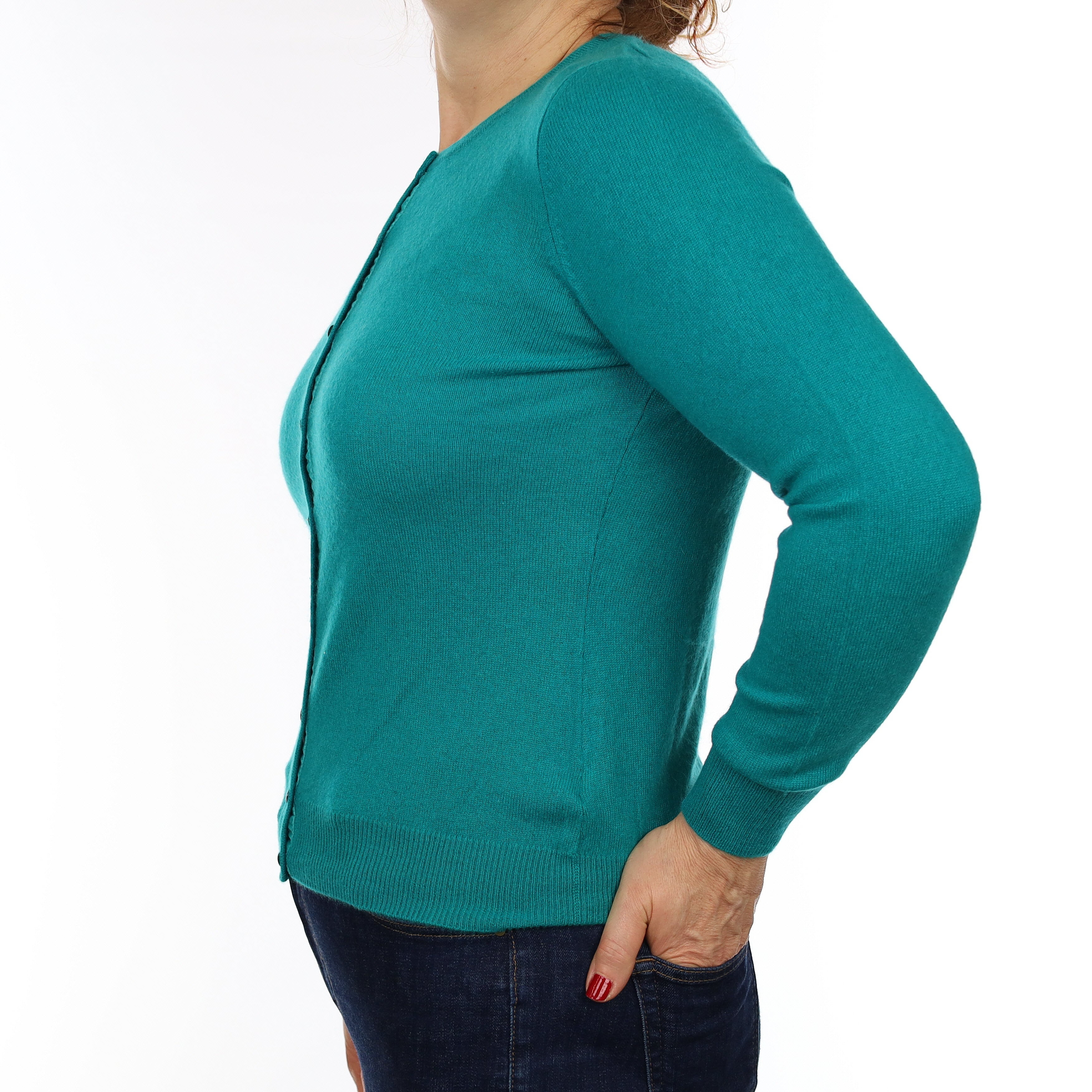 Peacock Green Cashmere Crew Neck Cardigan Medium