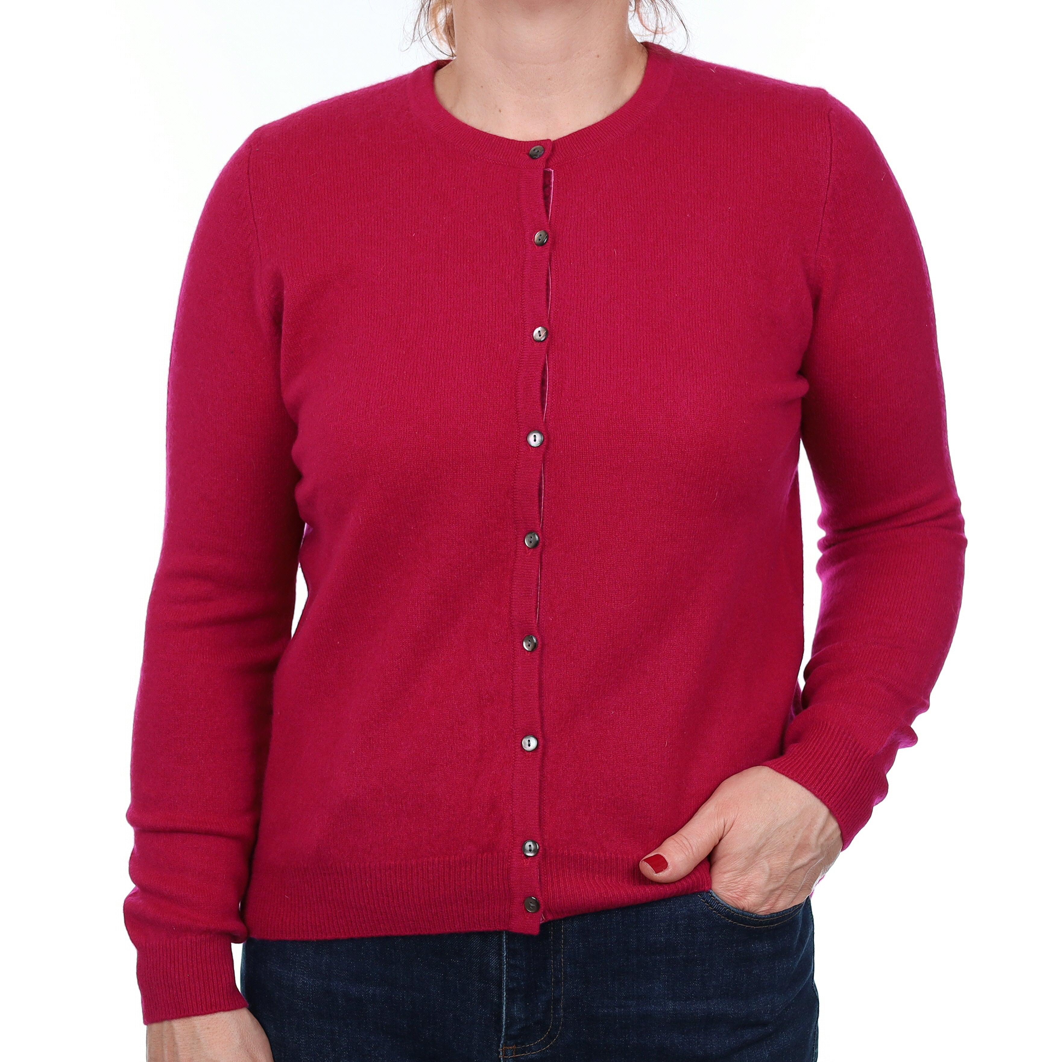 Cherry Pink Cashmere Crew Neck Cardigan Medium