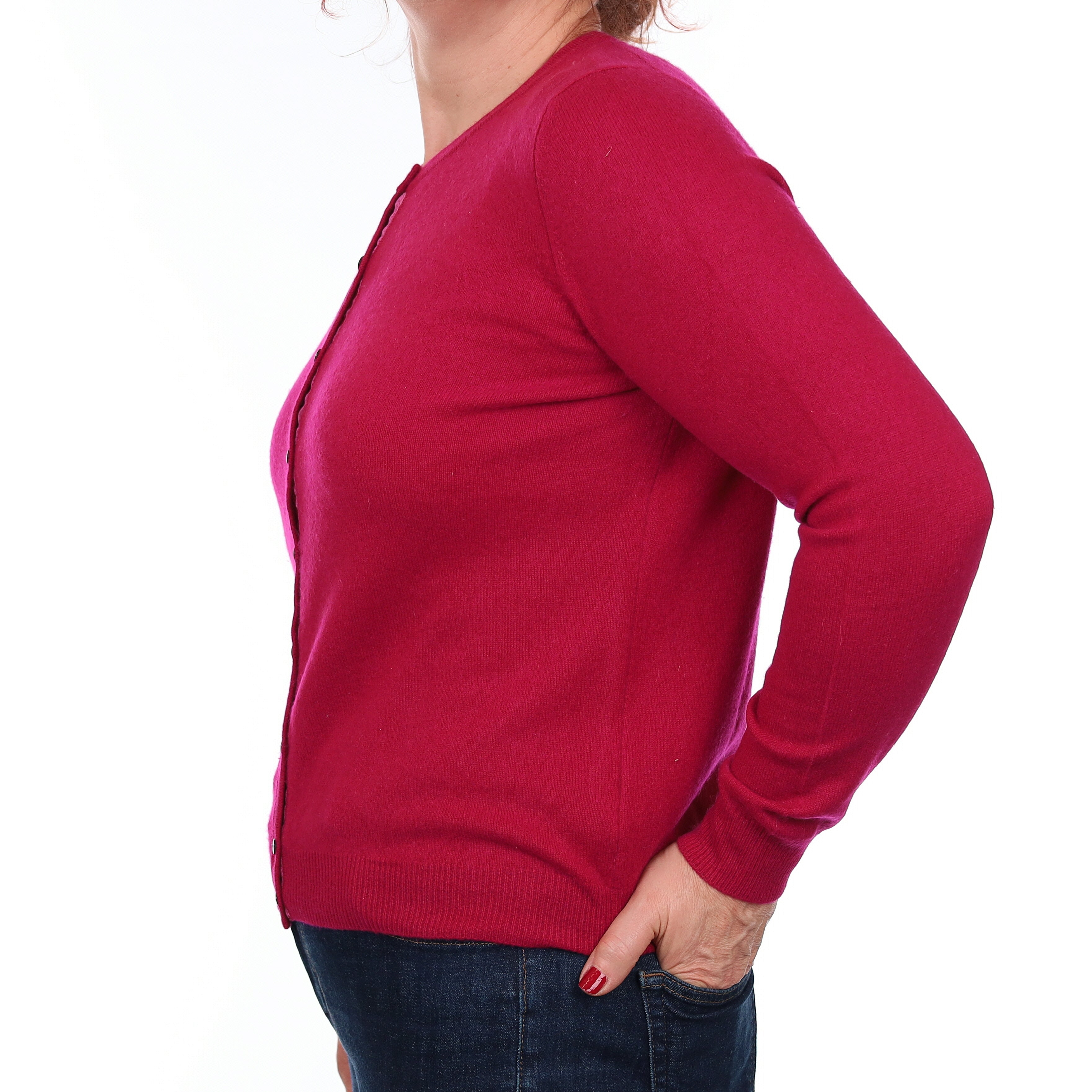 Cherry Pink Cashmere Crew Neck Cardigan Medium