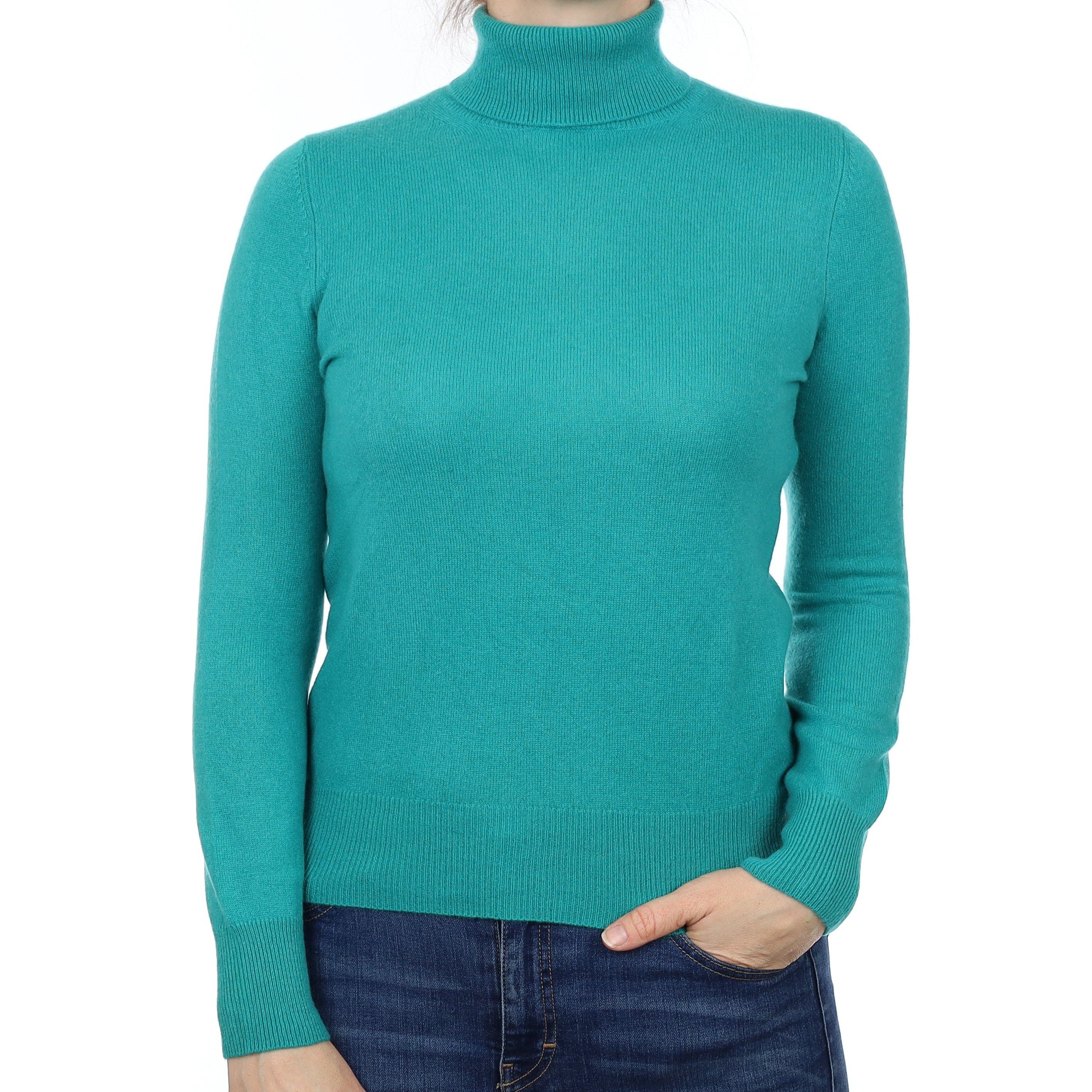 Peacock Green Cashmere Polo Neck Jumper Small