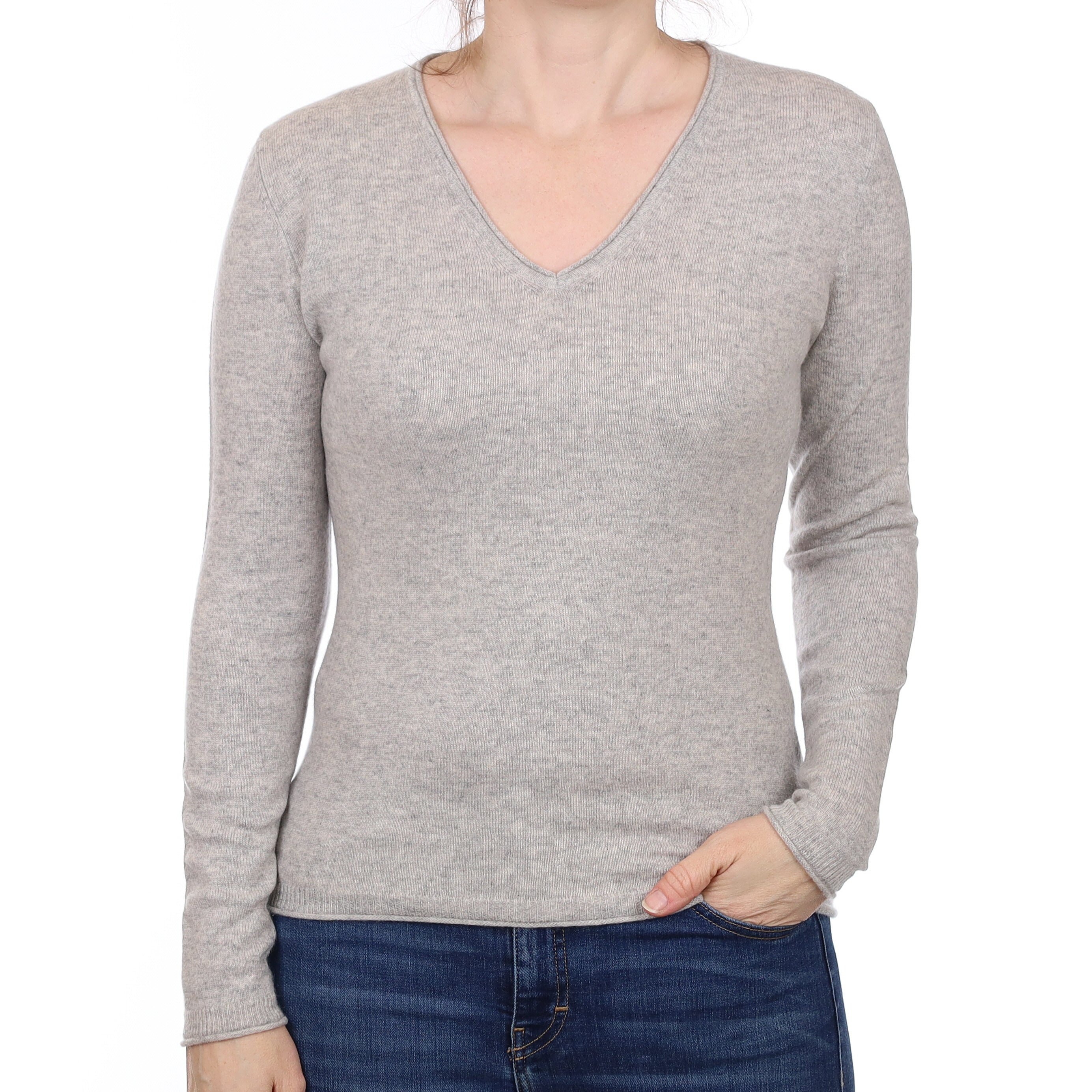 Smoke Grey Cashmere V Neck Jumper Small