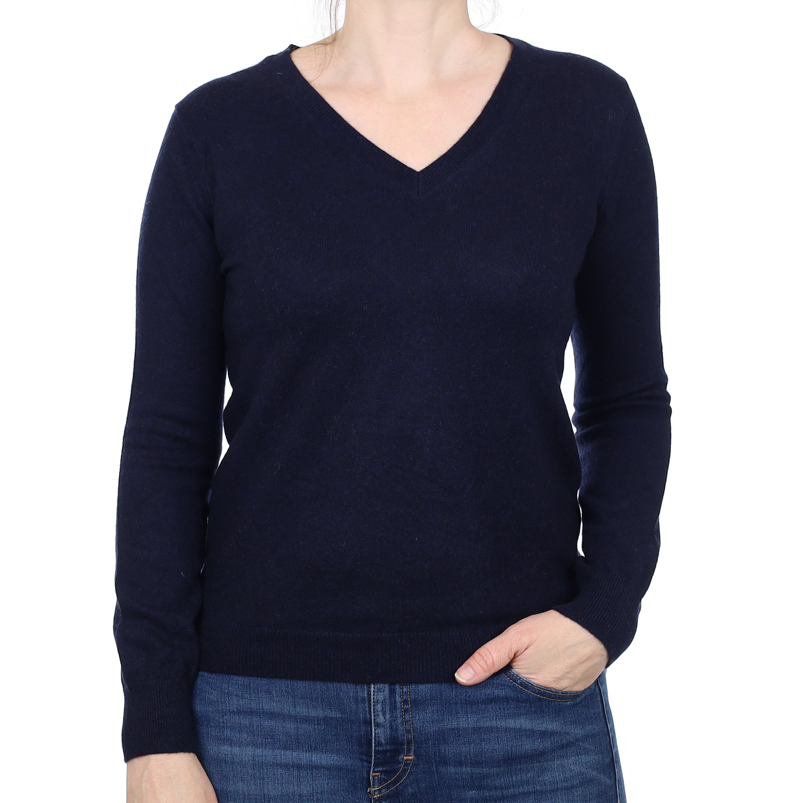 Navy Blue Cashmere V Neck Jumper Small