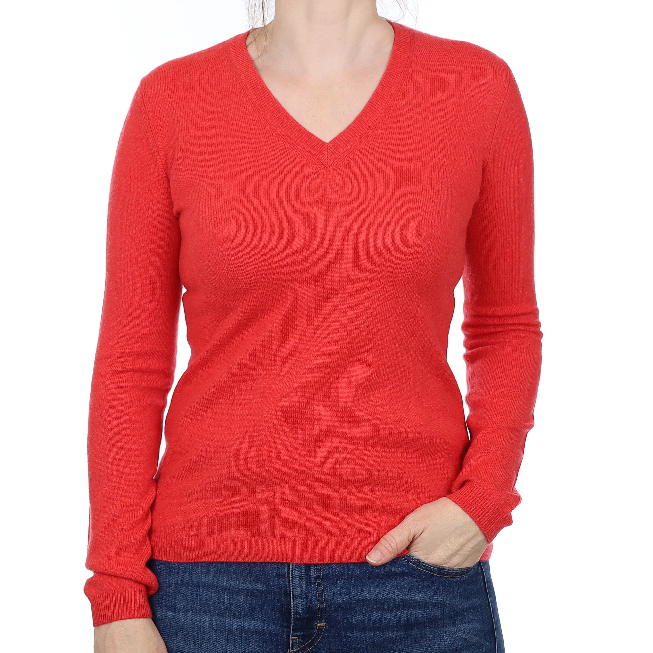 Watermelon Pink Cashmere V Neck Jumper Small