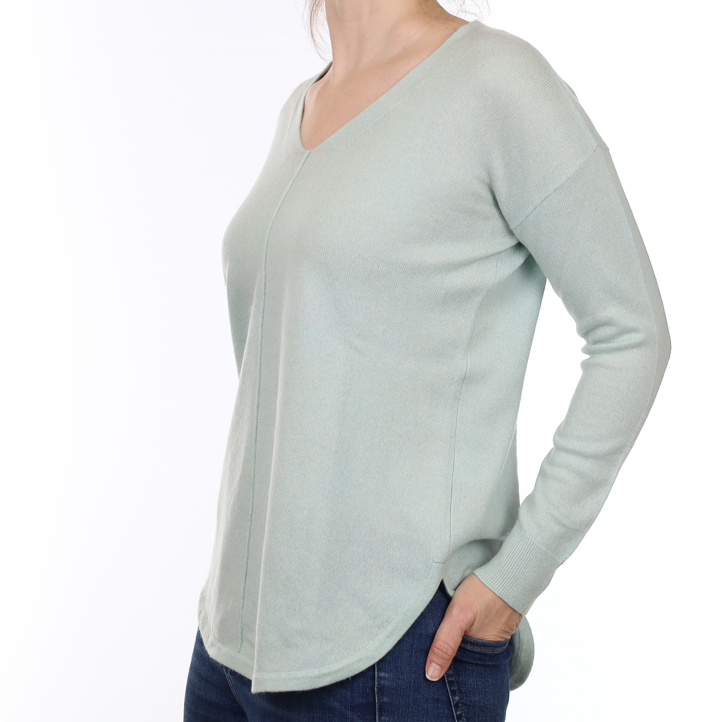 Pale Mint Cashmere V Neck Jumper Small