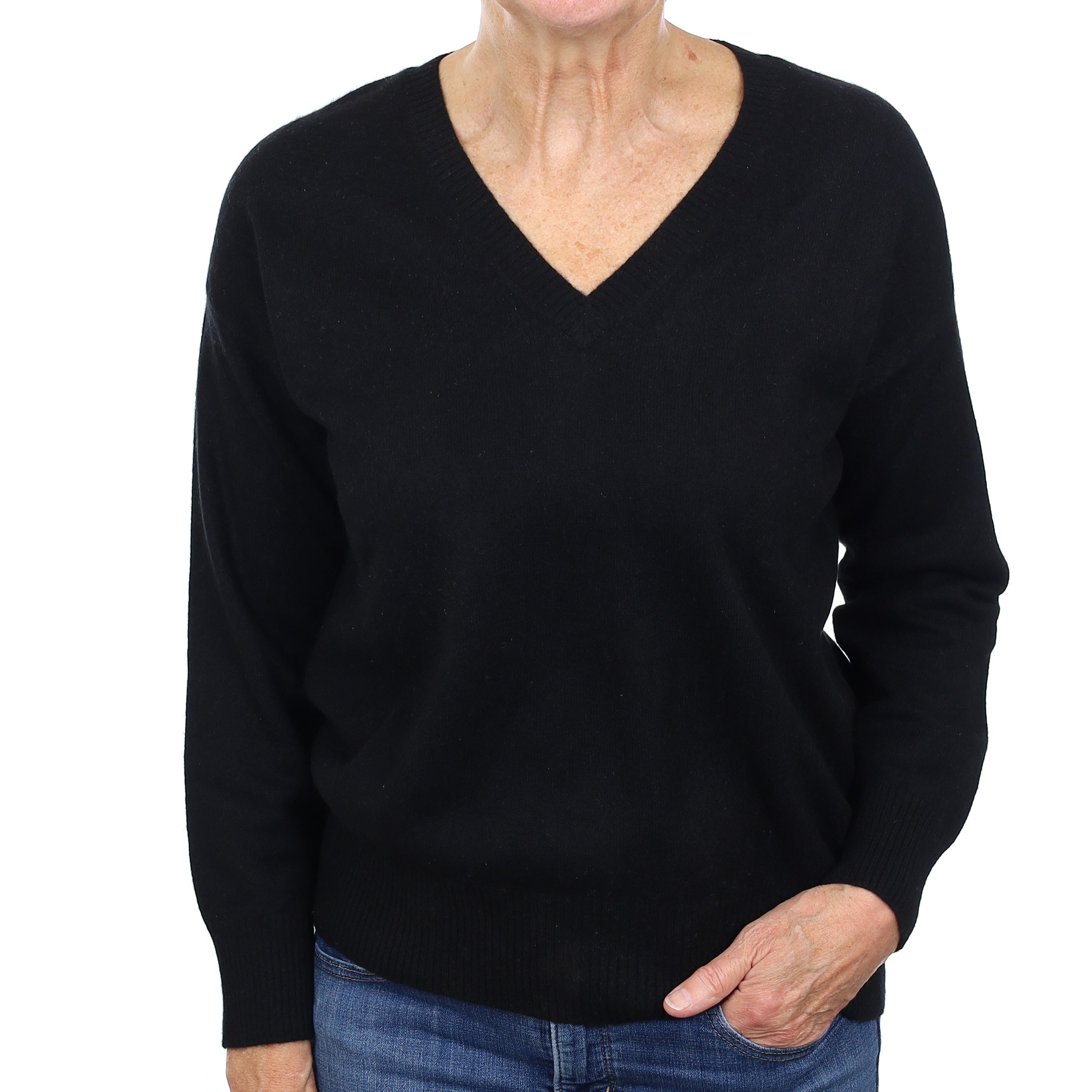 Black Cashmere V Neck Jumper Medium