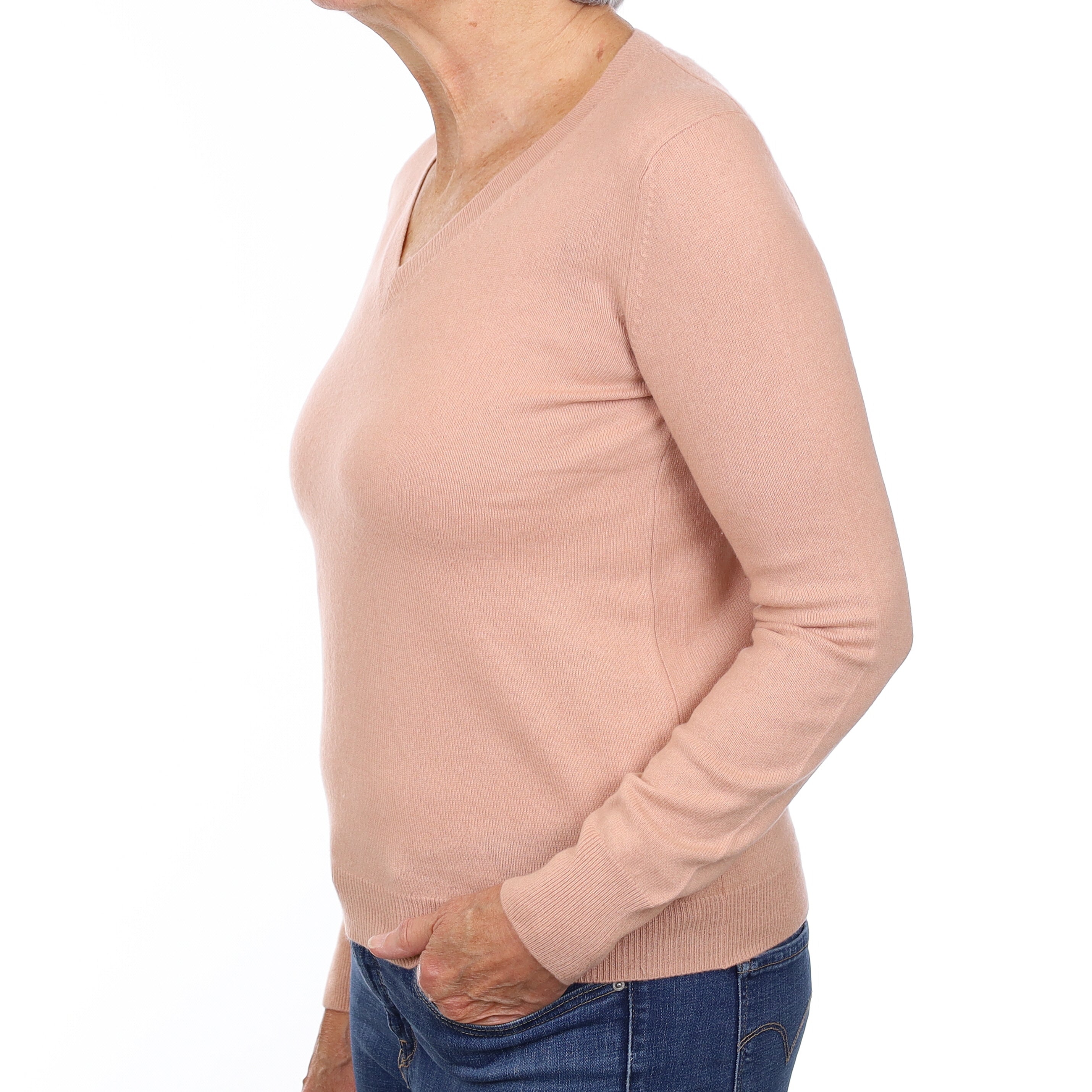 Nude Pink Cashmere V Neck Jumper Medium